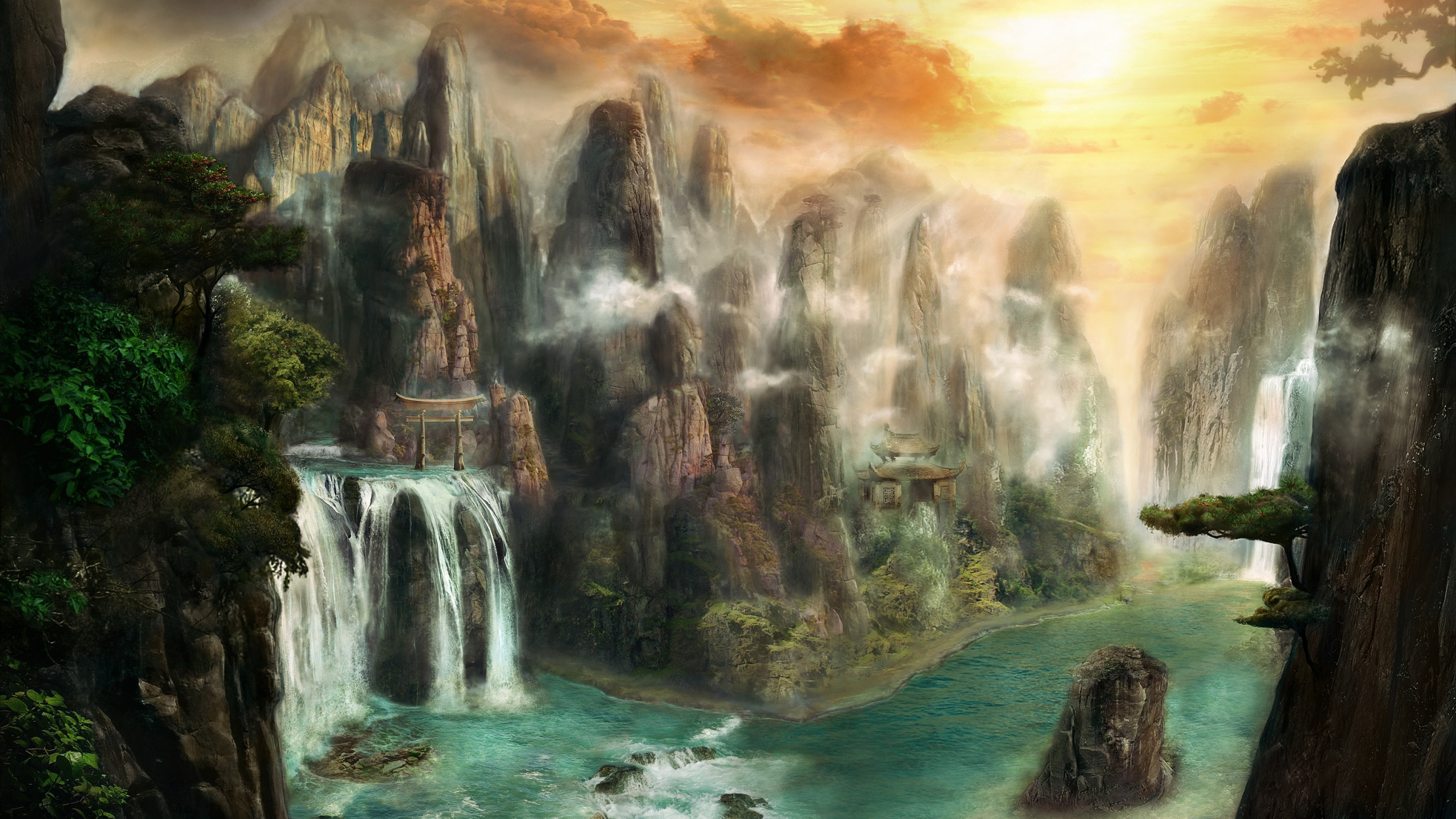 Обои фэнтези, фантастическое искусство, природа, гидроресурсы, вода в разрешении 2560x1440