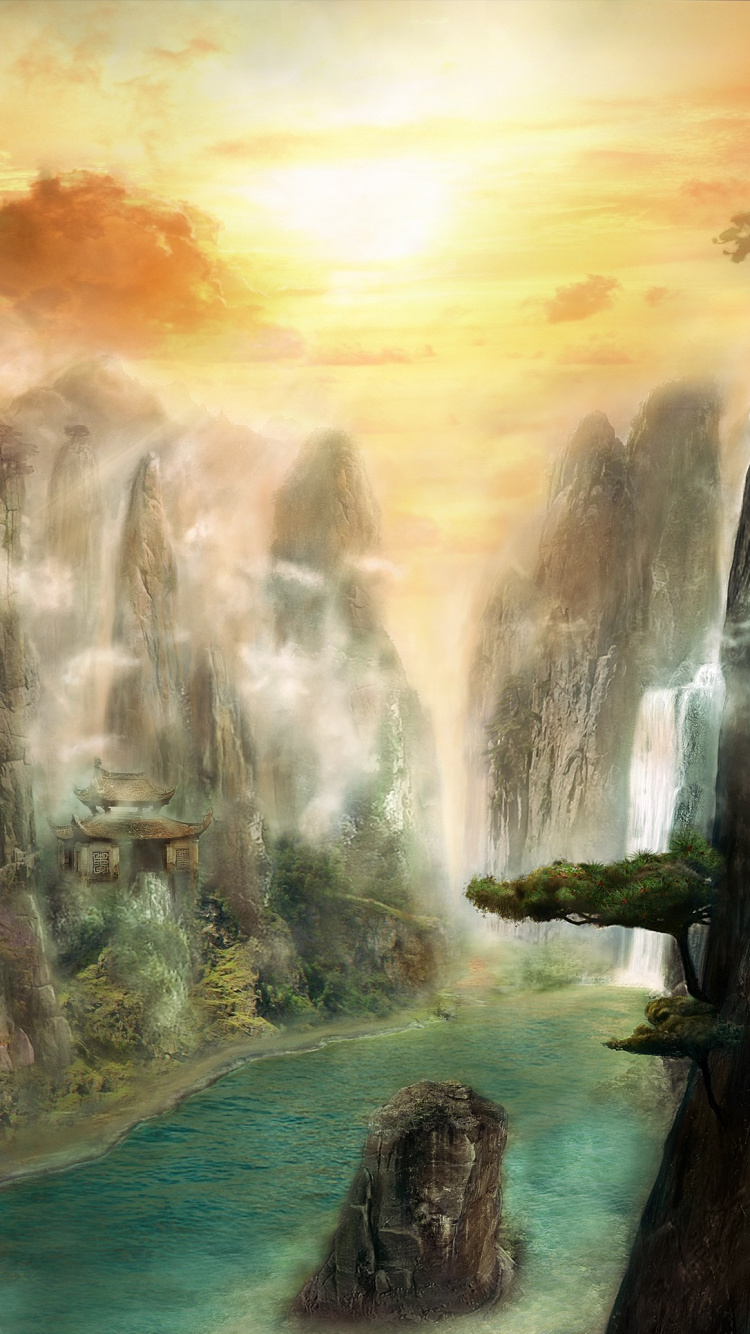 Обои фэнтези, фантастическое искусство, природа, гидроресурсы, вода в разрешении 750x1334