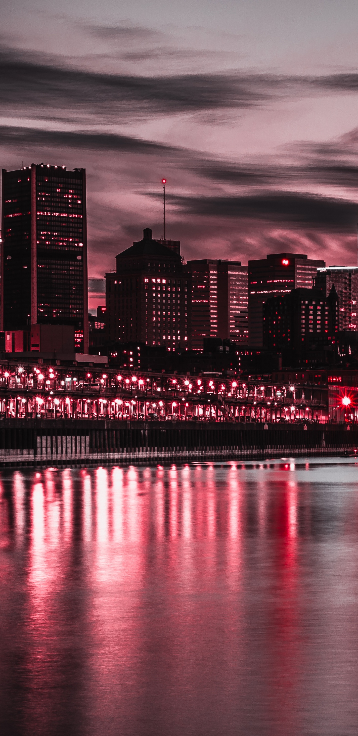 Обои городской пейзаж, город, линия горизонта, отражение, красный цвет в разрешении 1440x2960