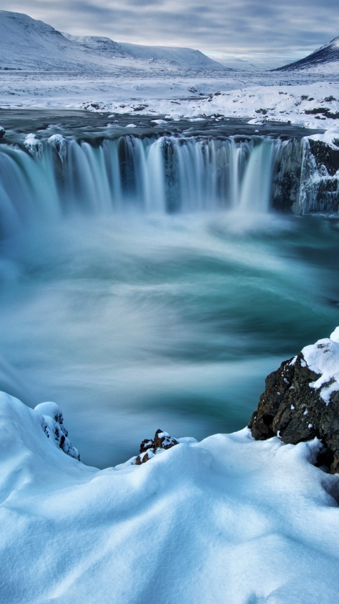 Обои Деттифосс, зима, алмазный круг, снег, путешествие в разрешении 1080x1920