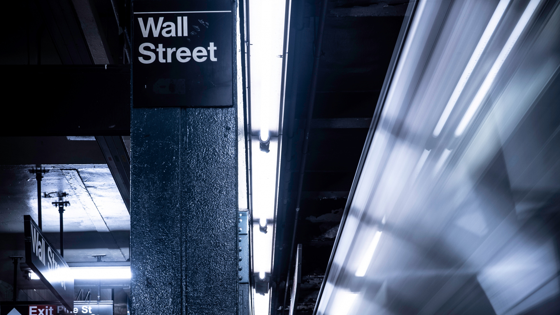 Обои Уолл стрит, свет, транспорт, снимок, ночь в разрешении 1920x1080