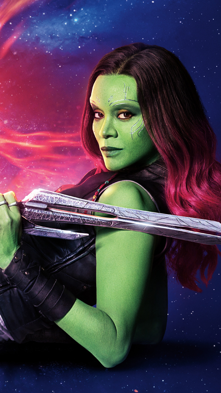 Обои Гамора, Стар-Лорд, marvel, космос, пространство в разрешении 750x1334