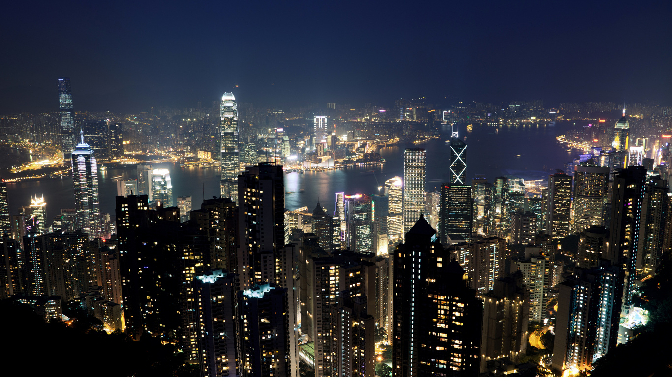 Обои Гавань Виктория, город, небоскреб, городской пейзаж, метрополия в разрешении 1366x768