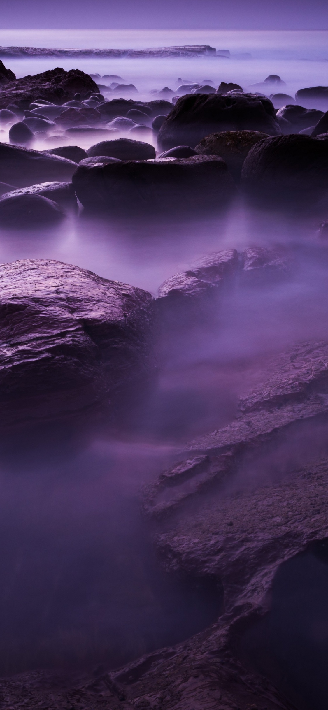 Обои море, вода, пурпур, рассвет, спокойный в разрешении 1125x2436