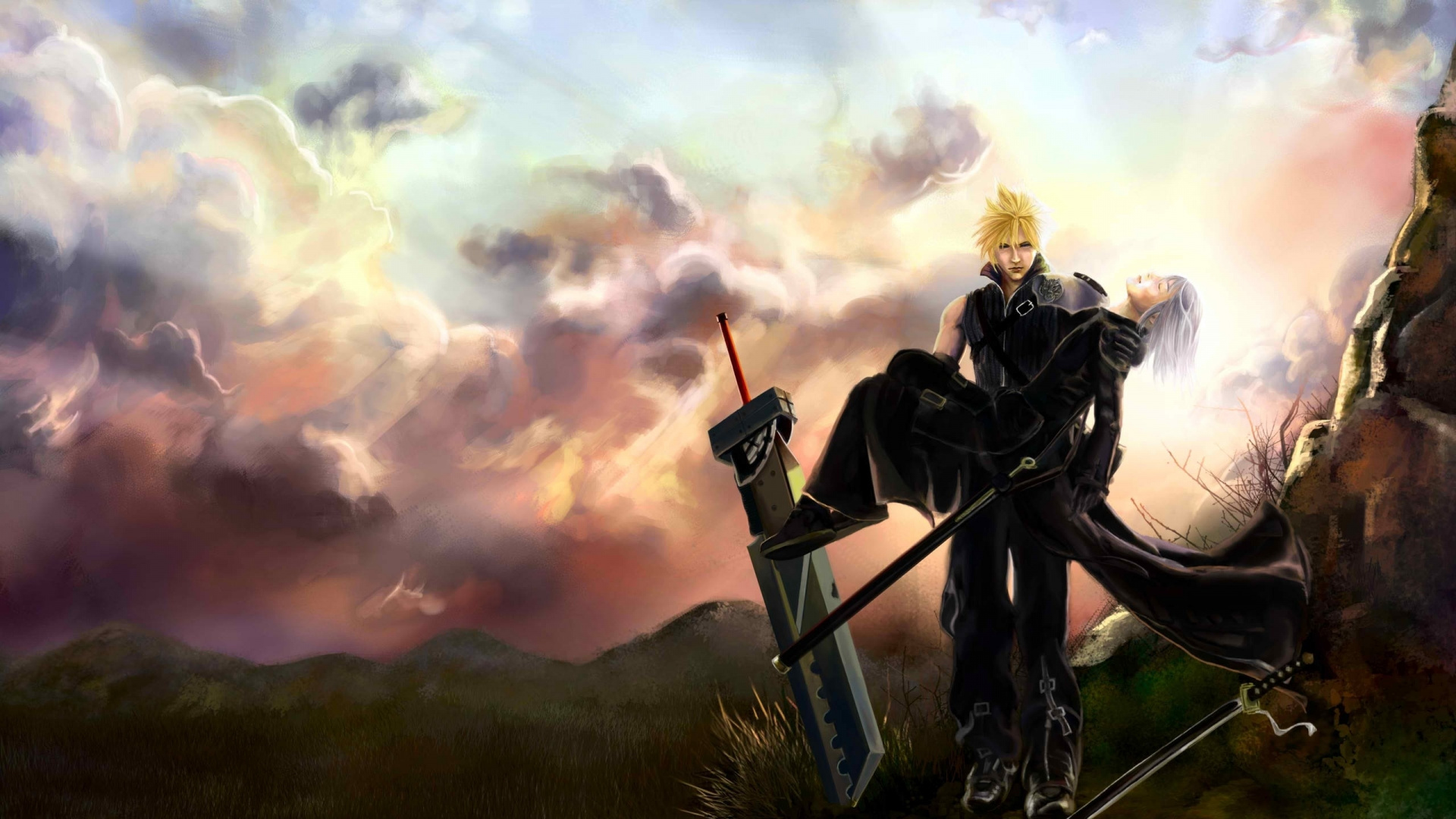 Обои Клауд страйф, Сефирот, Айрис Гейнсборо, Тифа Локхарт, облако в разрешении 1920x1080