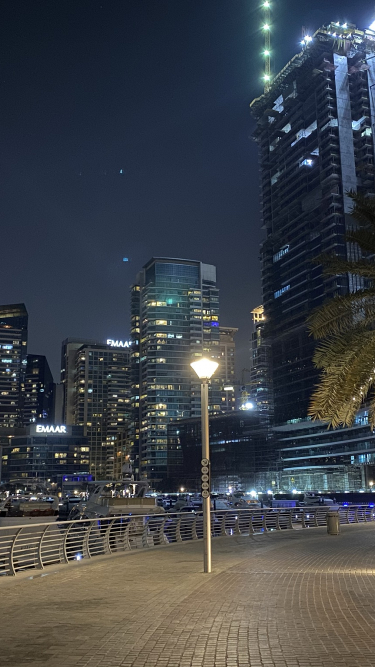 Обои Дубай, Дубай Марина, водоем, дорога, ночь в разрешении 750x1334