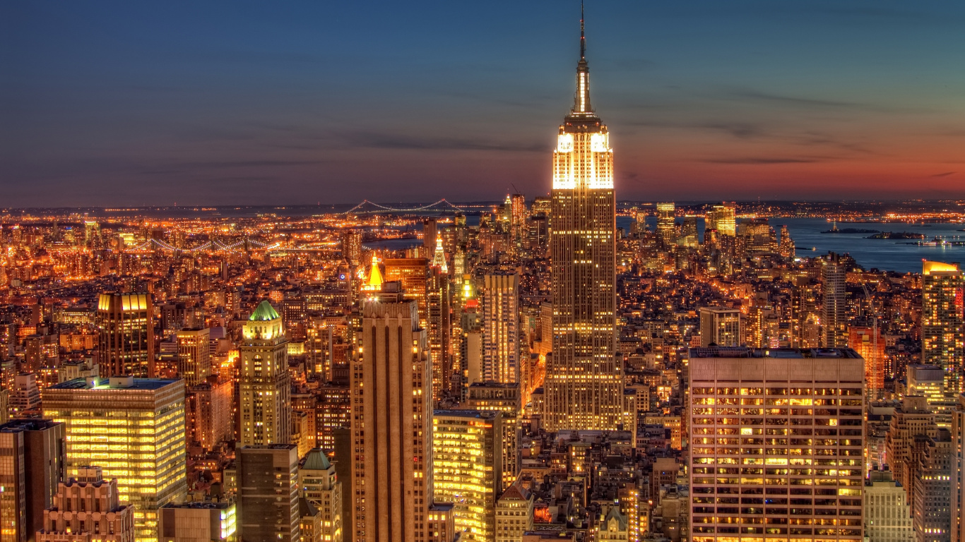 Обои небоскреб, ночь, городской пейзаж, городской район, ориентир в разрешении 1366x768