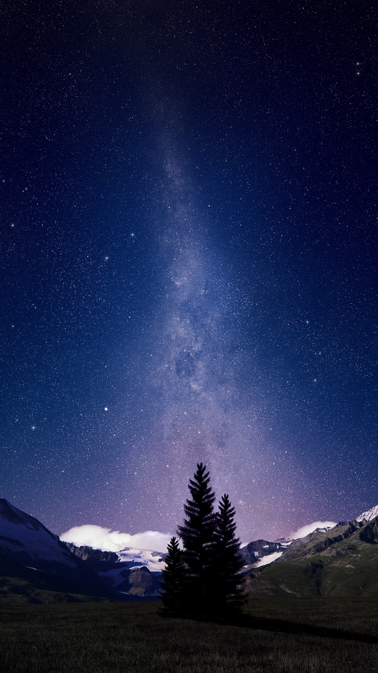 Обои ночное небо, природа, атмосфера, горный хребет, ночь в разрешении 750x1334