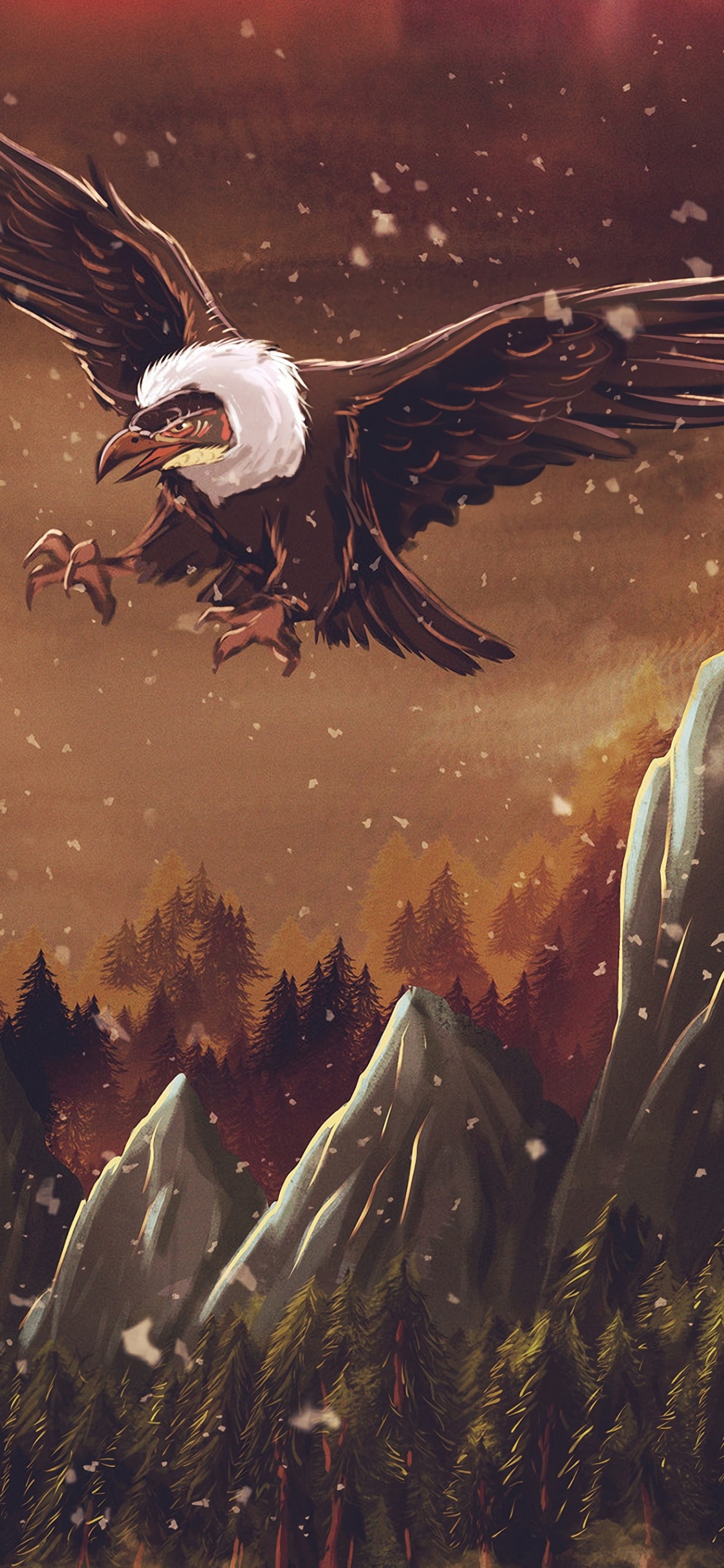 Обои птица, хищная птица, живая природа, иллюстрация, крыло в разрешении 1125x2436