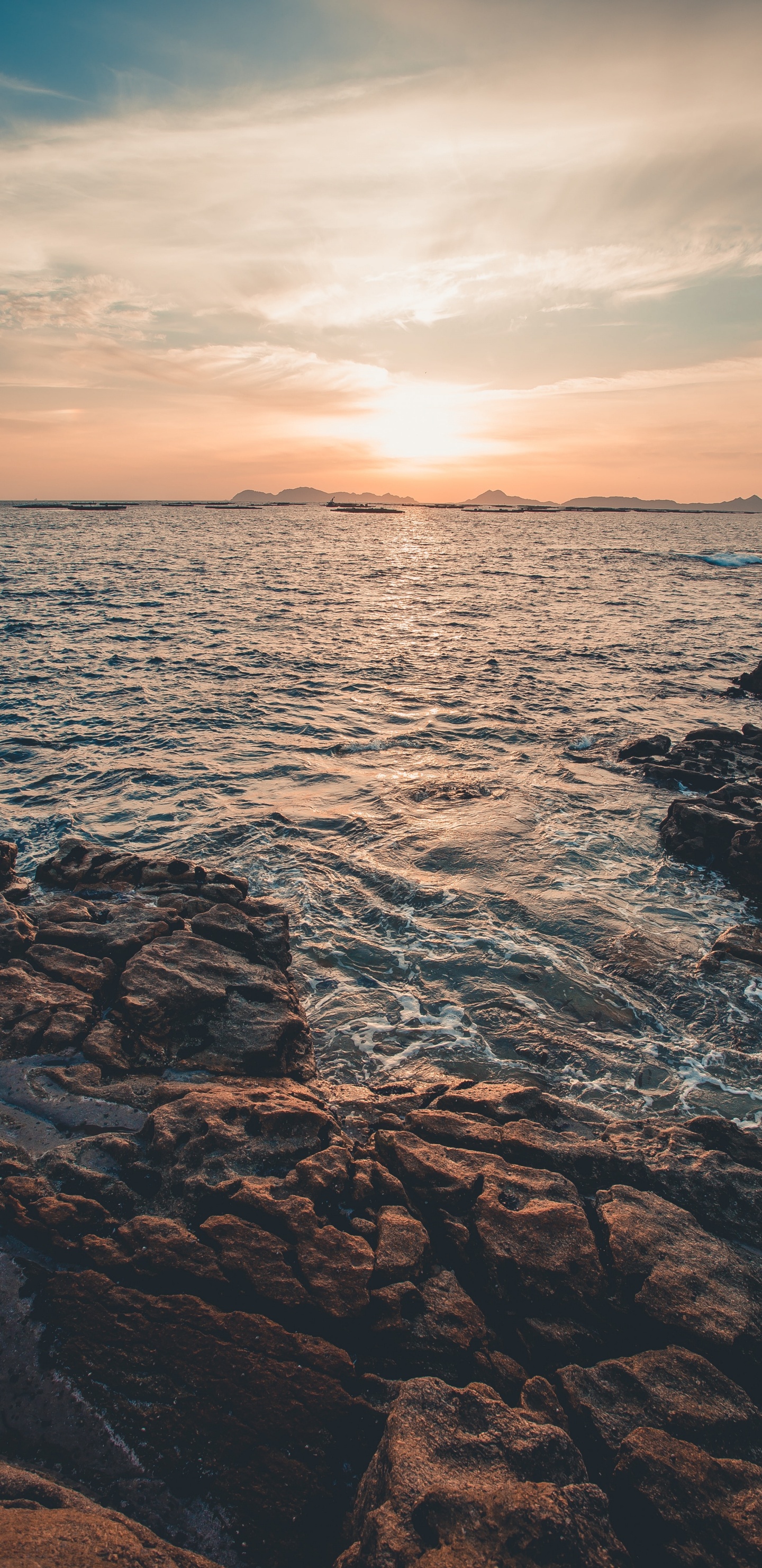 Обои послесвечение, море, облако, вода, атмосфера в разрешении 1440x2960