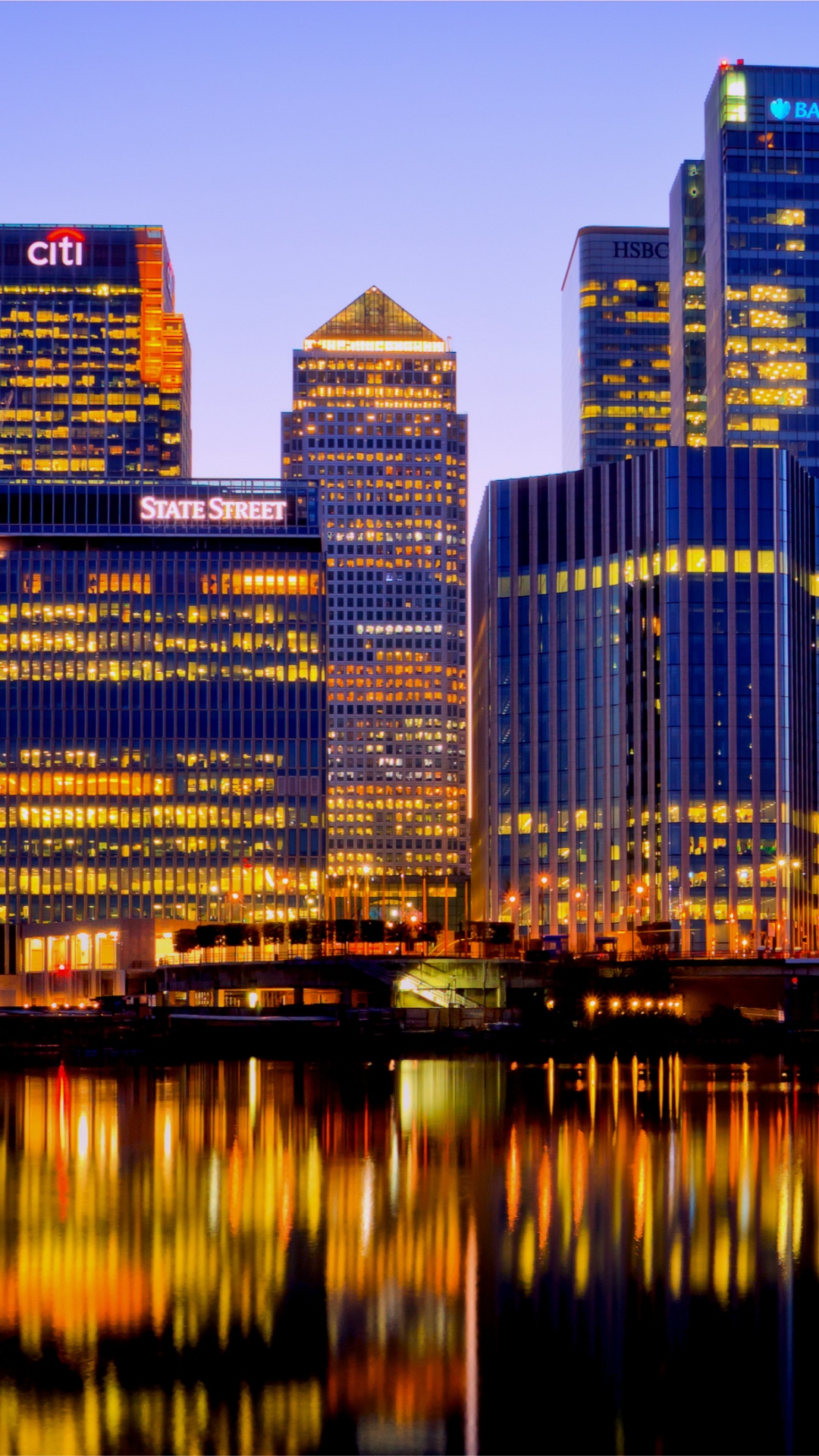 Обои Кэнэри-Уорф, река темза, городской пейзаж, город, метрополия в разрешении 1080x1920