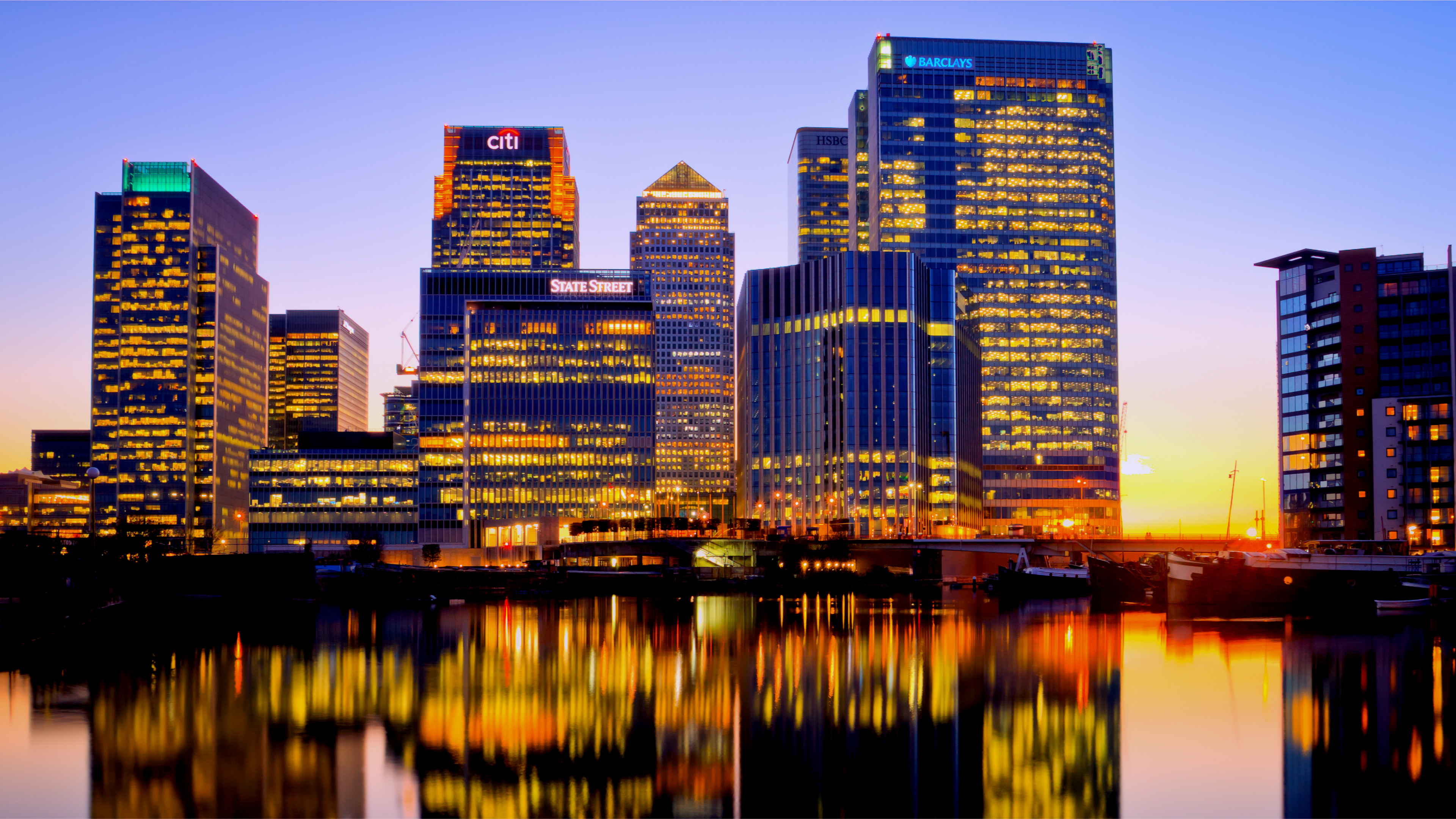 Обои Кэнэри-Уорф, река темза, городской пейзаж, город, метрополия в разрешении 3840x2160