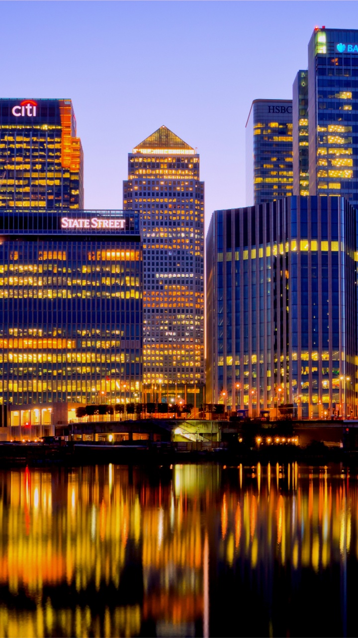 Обои Кэнэри-Уорф, река темза, городской пейзаж, город, метрополия в разрешении 720x1280