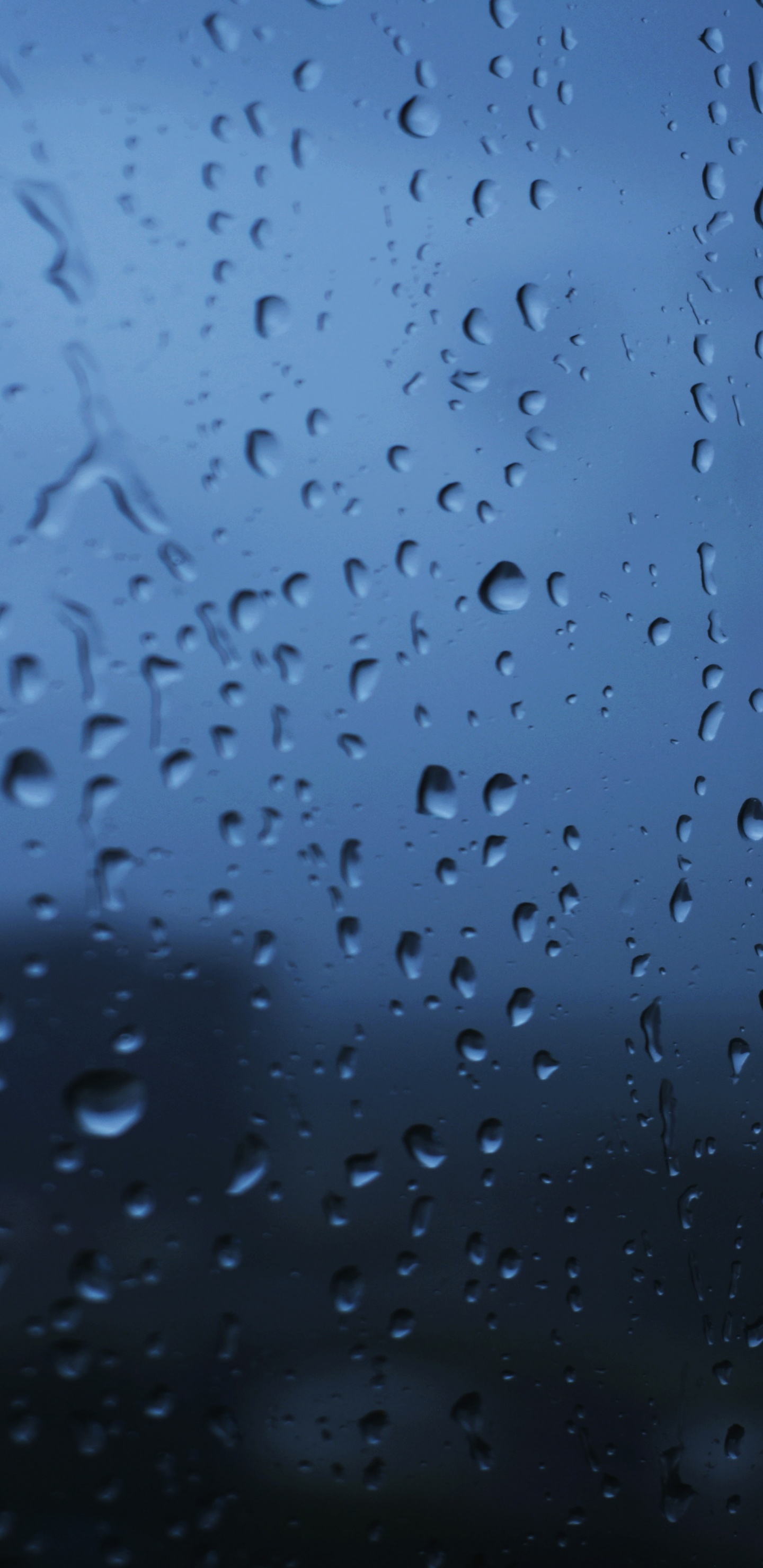 Обои падение, дождь, стекло, синий, вода в разрешении 1440x2960