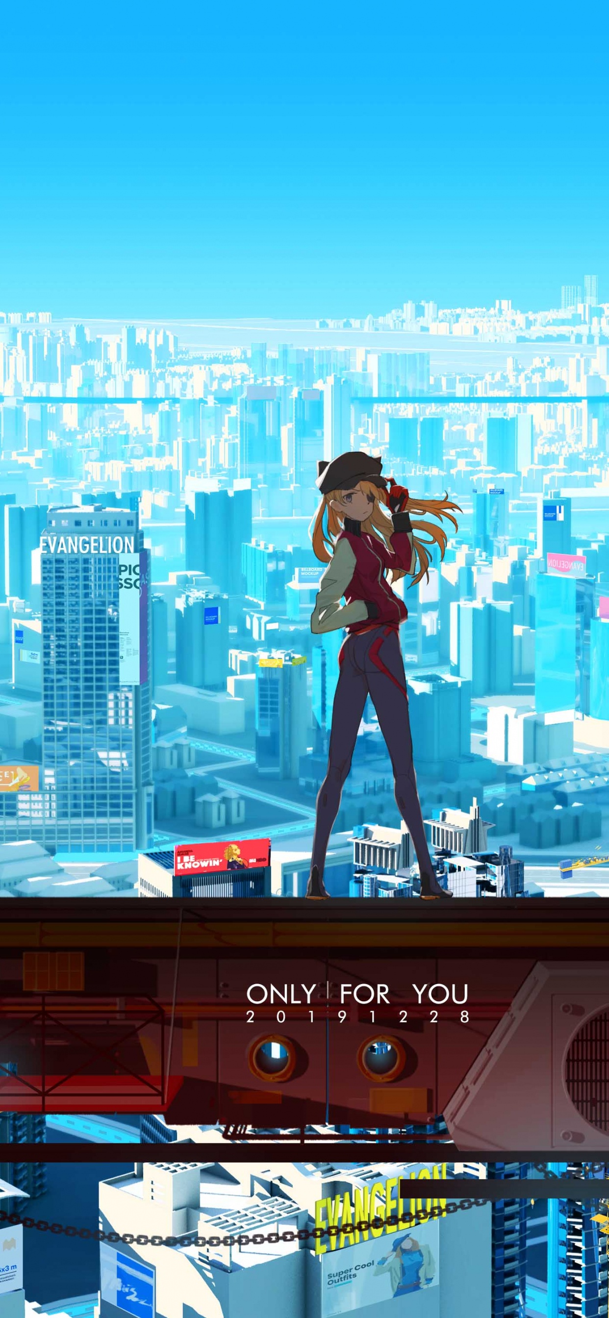 Обои аска Лэнгли сорю, аниме, Каору нагиса, здание, мир в разрешении 1242x2688