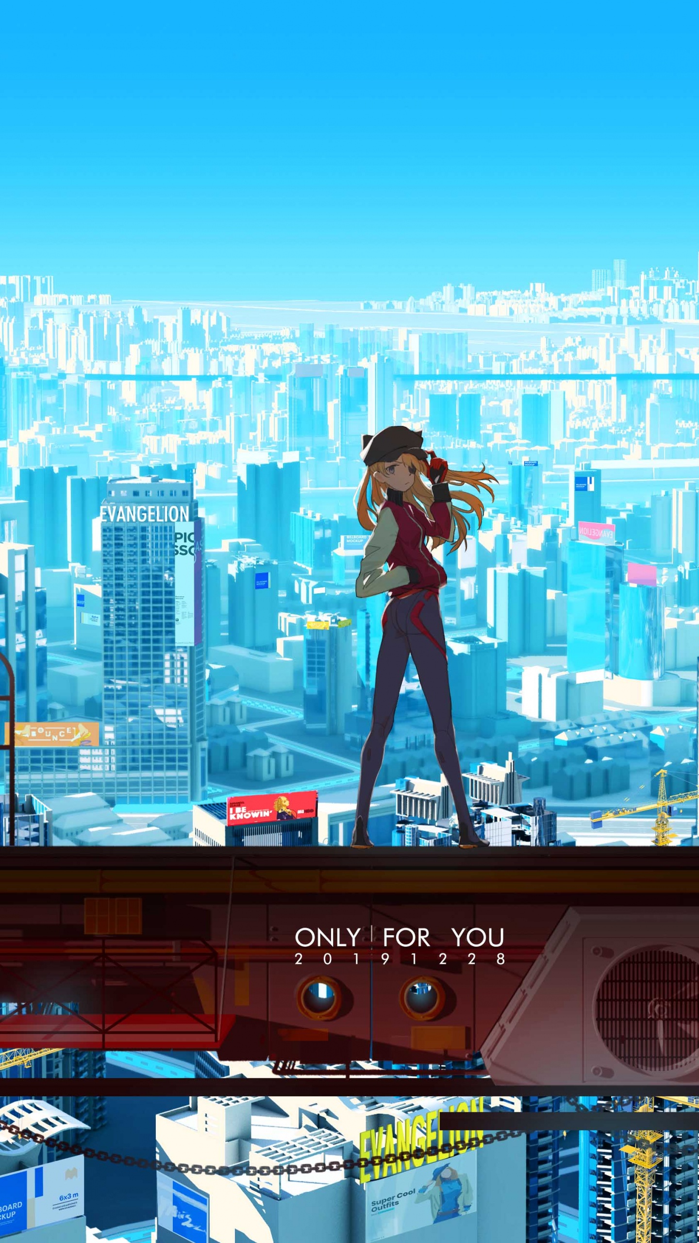 Обои аска Лэнгли сорю, аниме, Каору нагиса, здание, мир в разрешении 1440x2560