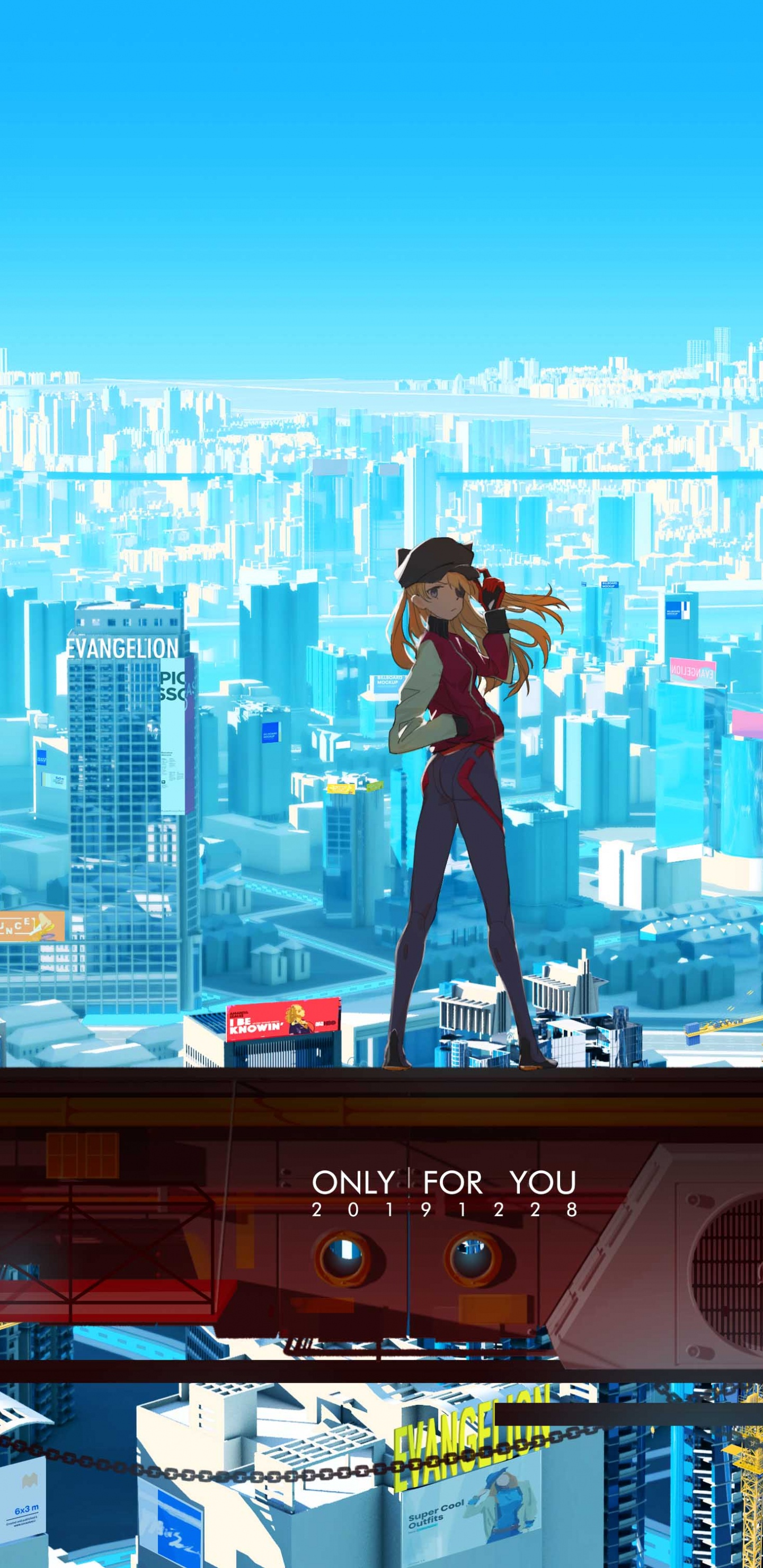 Обои аска Лэнгли сорю, аниме, Каору нагиса, здание, мир в разрешении 1440x2960