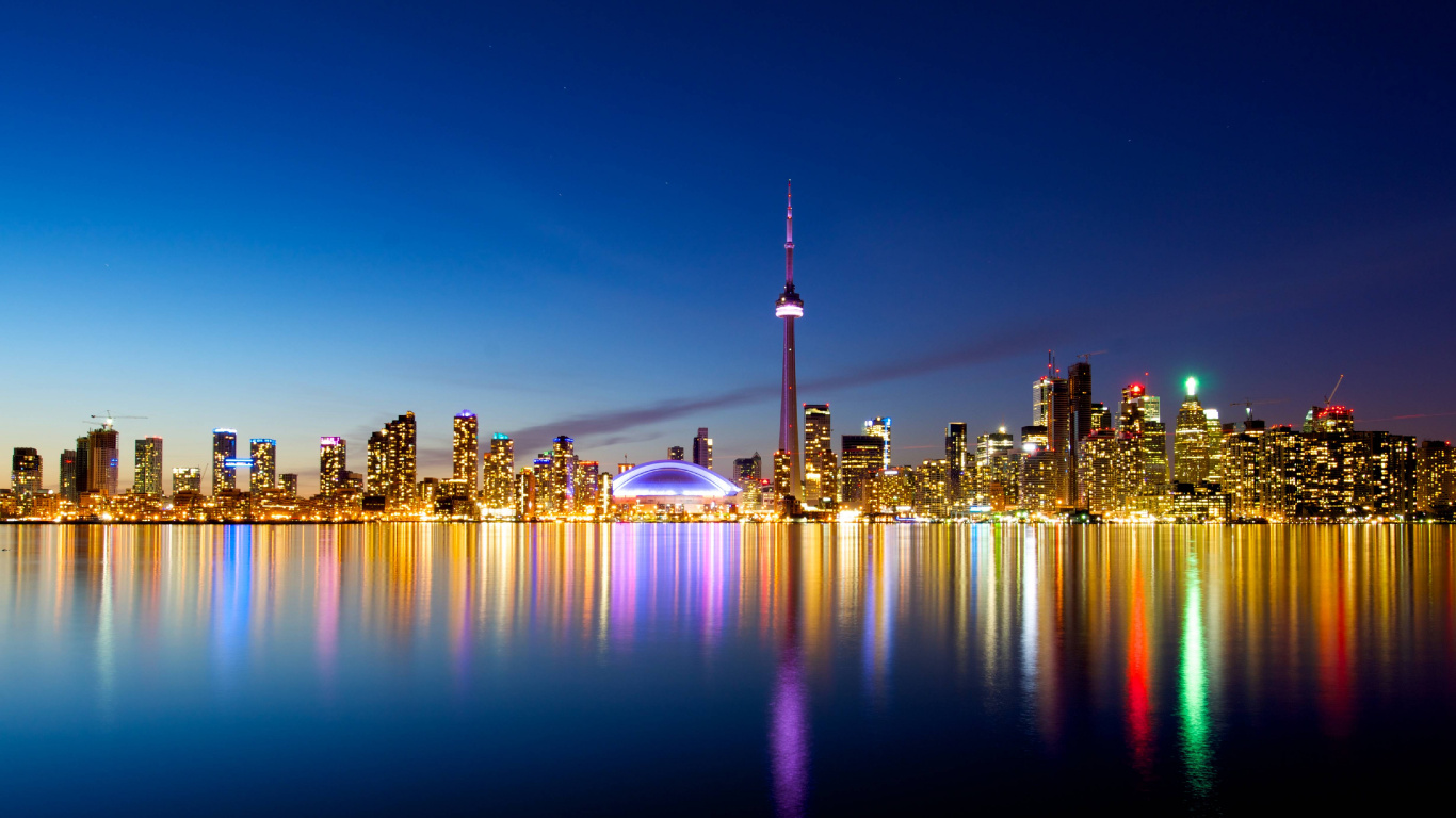 Обои город, линия горизонта, городской пейзаж, отражение, метрополия в разрешении 1366x768