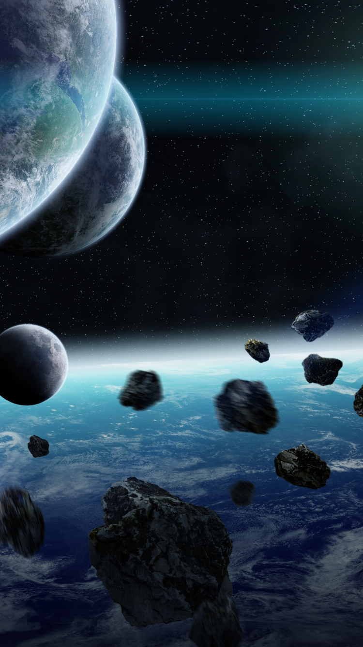 Обои иллюстрация, космическое пространство, планета, астероид, земля в разрешении 750x1334