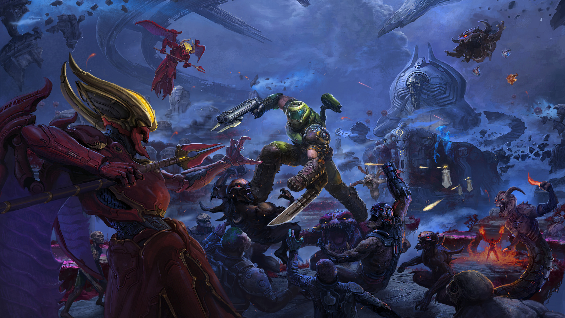 Обои doom, роковой парень, Вифезда, икона греха, xbox one в разрешении 1920x1080