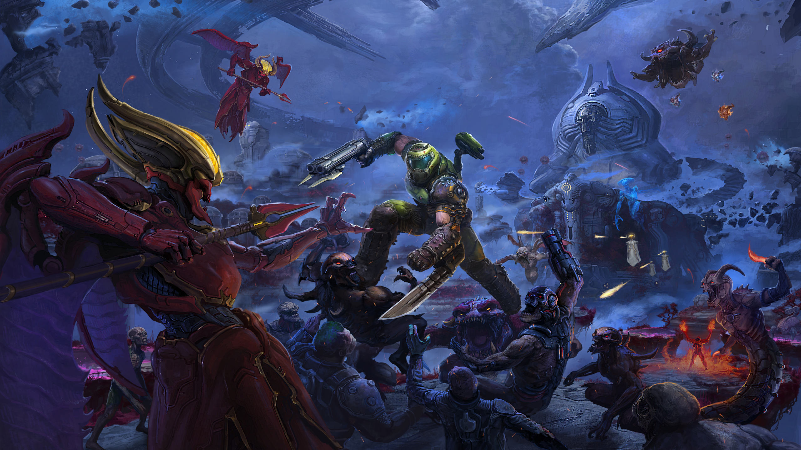 Обои doom, роковой парень, Вифезда, икона греха, xbox one в разрешении 2560x1440