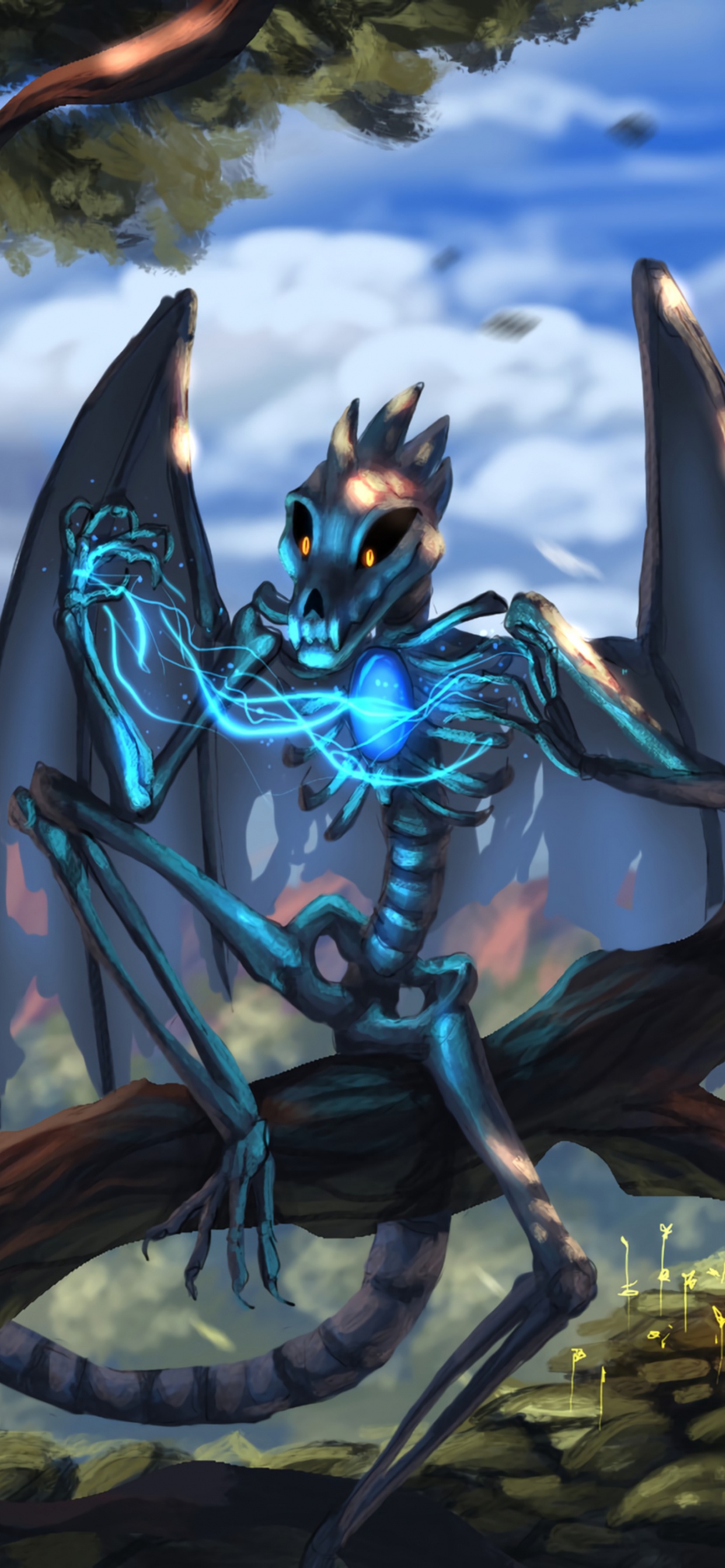 Обои дракон, легендарное существо, игры, дерево, мифология в разрешении 1242x2688