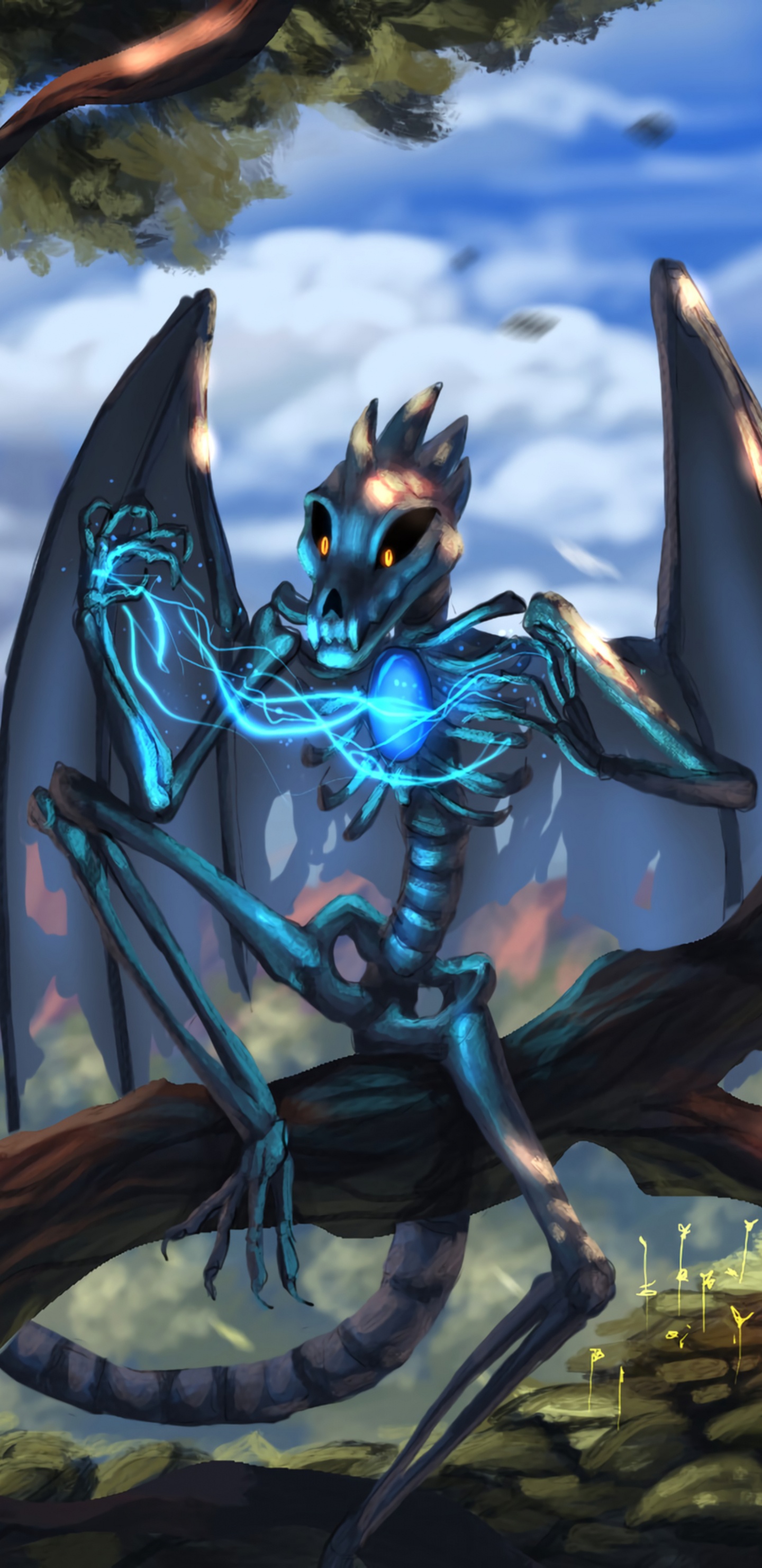 Обои дракон, легендарное существо, игры, дерево, мифология в разрешении 1440x2960