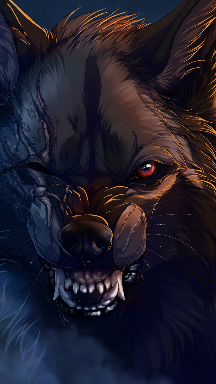 Обои страшный оборотень, волк, оборотень, мифическое существо, иллюстрация в разрешении 750x1334