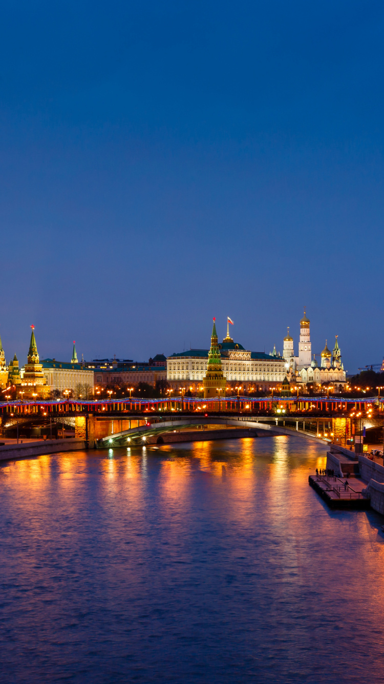 Обои реки, ночь, город, городской пейзаж, ориентир в разрешении 750x1334