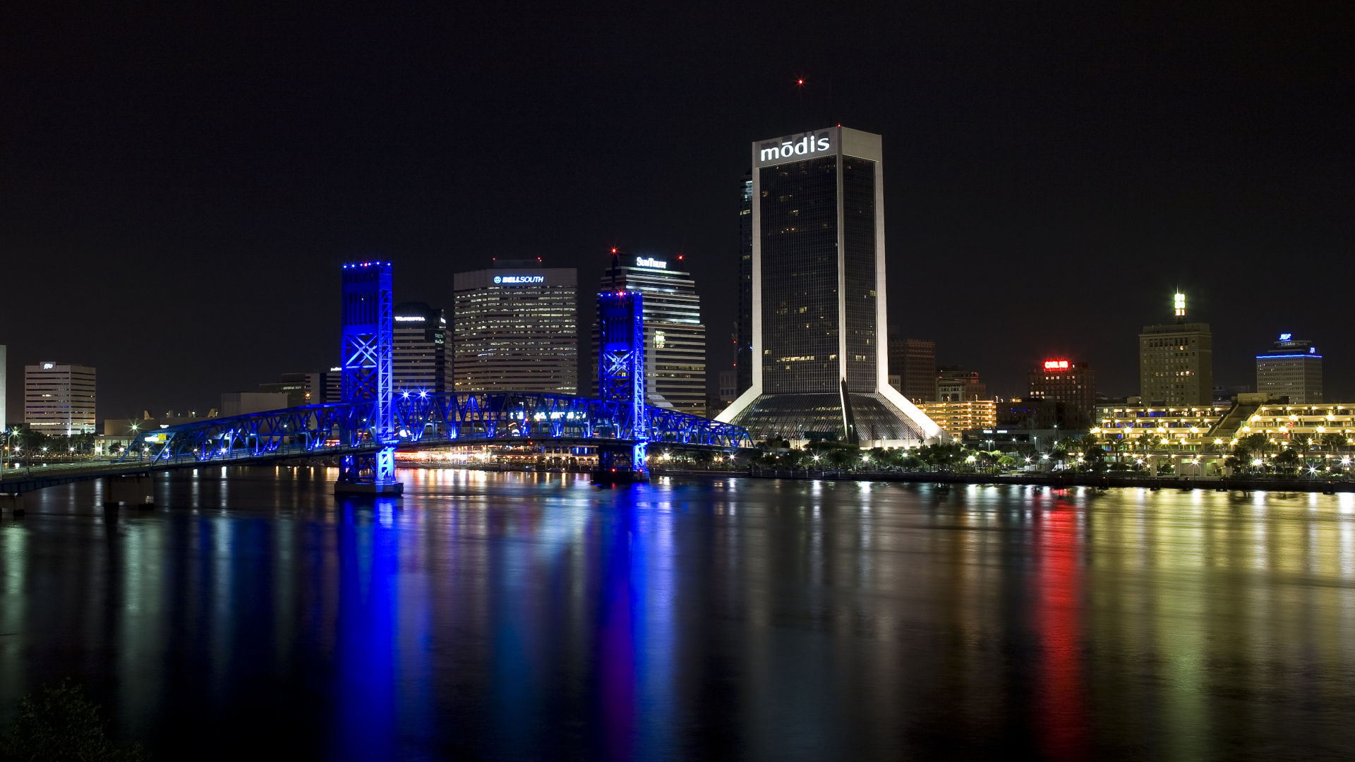 Обои Джексонвилл-Бич, ночь, городской пейзаж, город, метрополия в разрешении 1920x1080