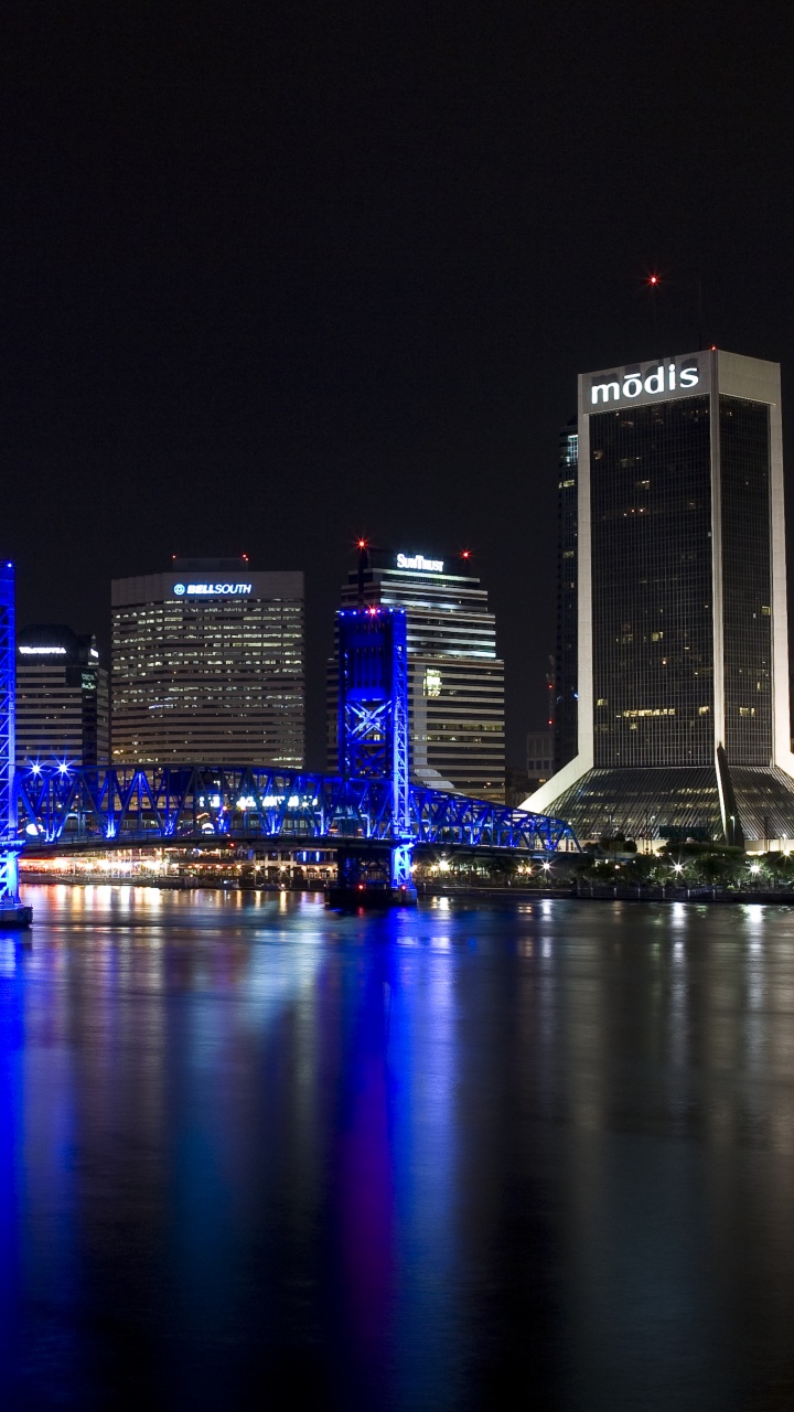 Обои Джексонвилл-Бич, ночь, городской пейзаж, город, метрополия в разрешении 720x1280