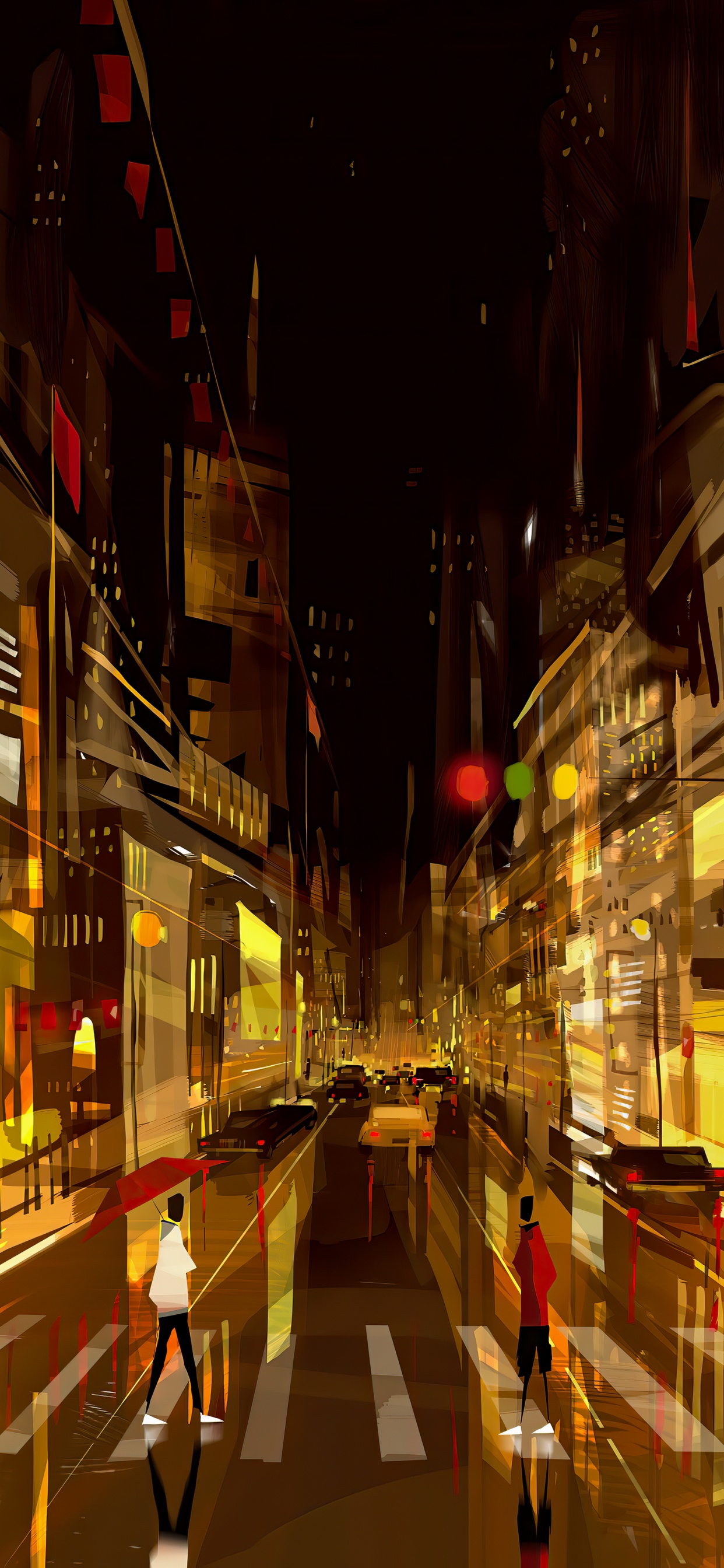 Обои ночь, пешеход, уличный фонарь, тротуар, улица в разрешении 1242x2688