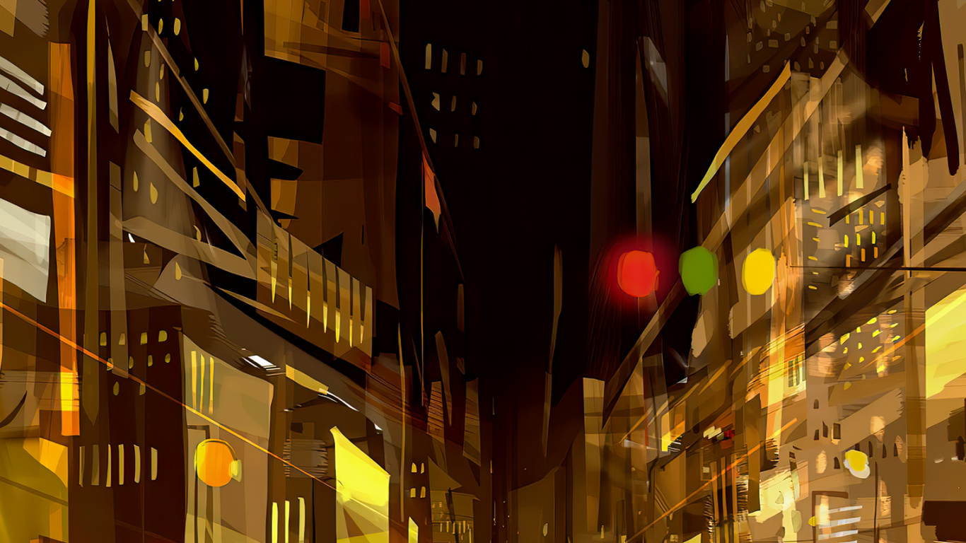 Обои ночь, пешеход, уличный фонарь, тротуар, улица в разрешении 1366x768