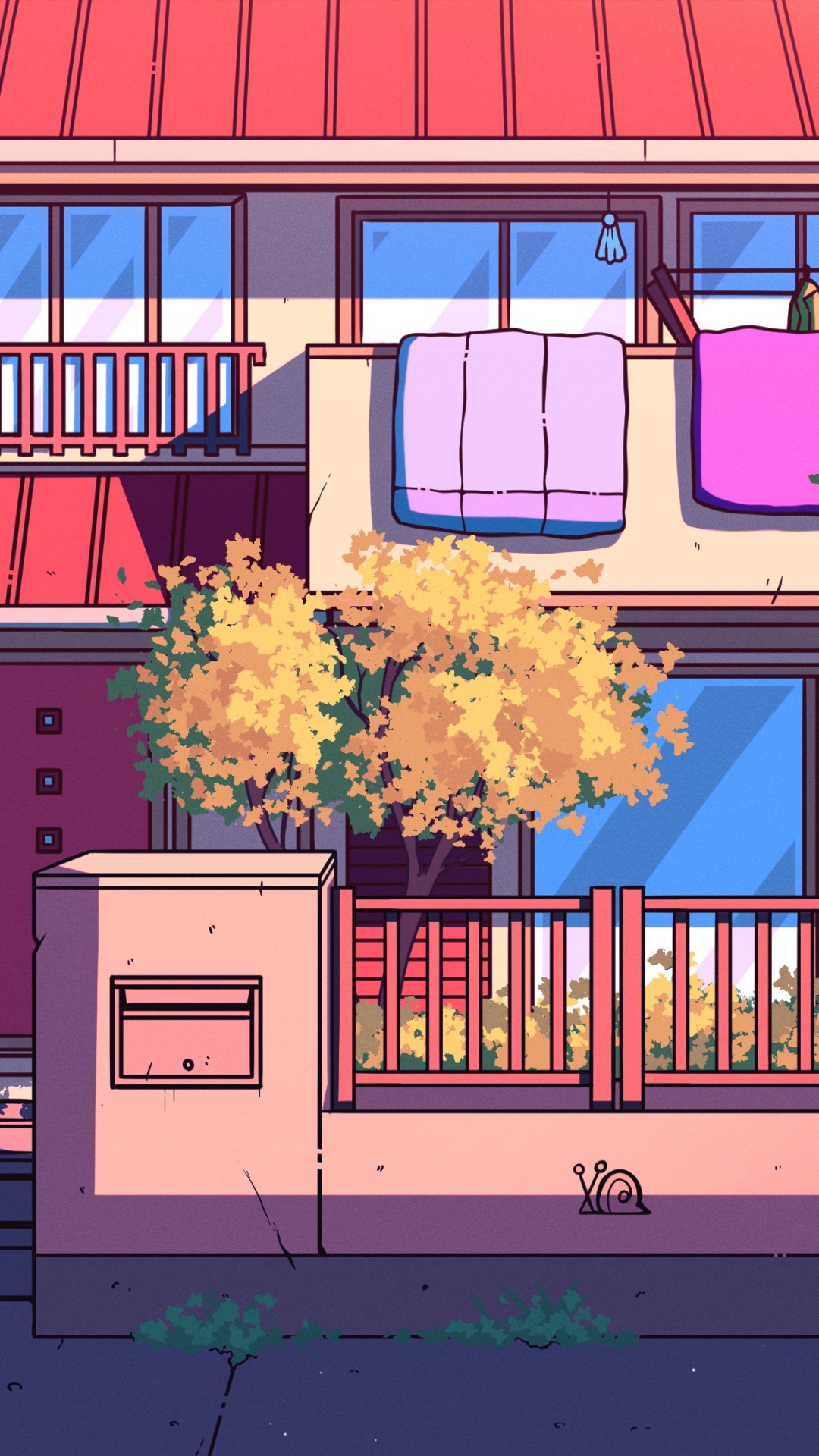 Обои аниме, Хаус, окно, растение, здание в разрешении 1080x1920