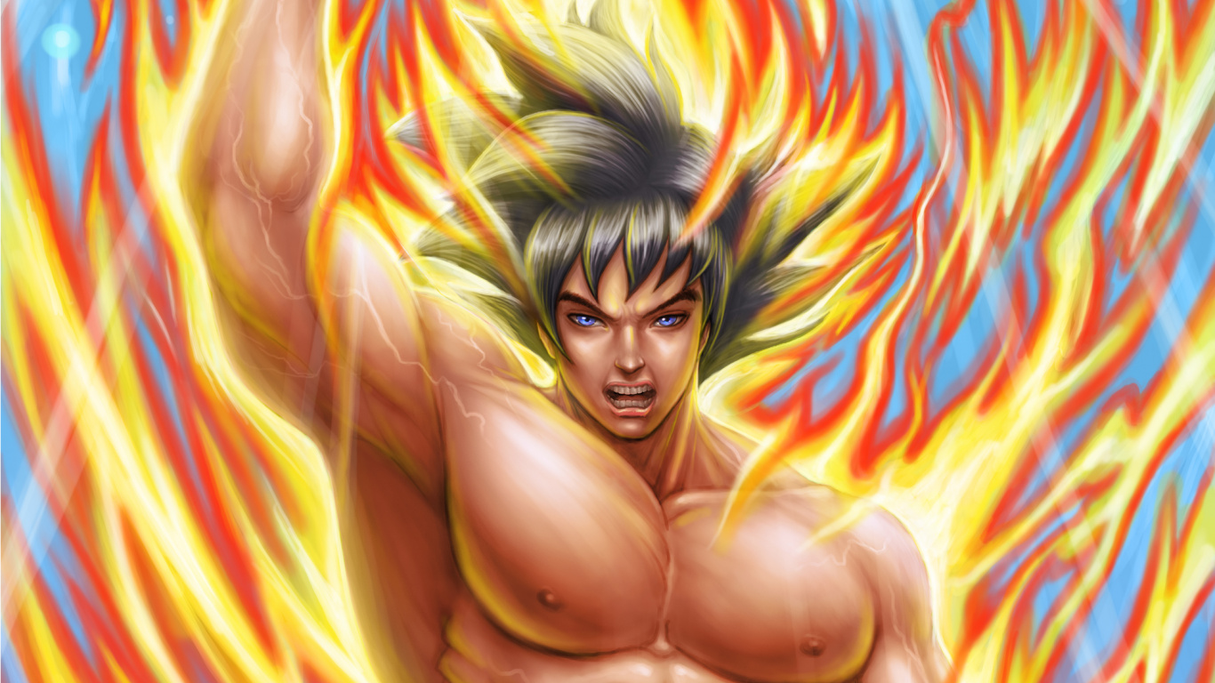 Обои гоку, Дракон Мяч Супер, иллюстрация, аниме, мультфильм в разрешении 1366x768