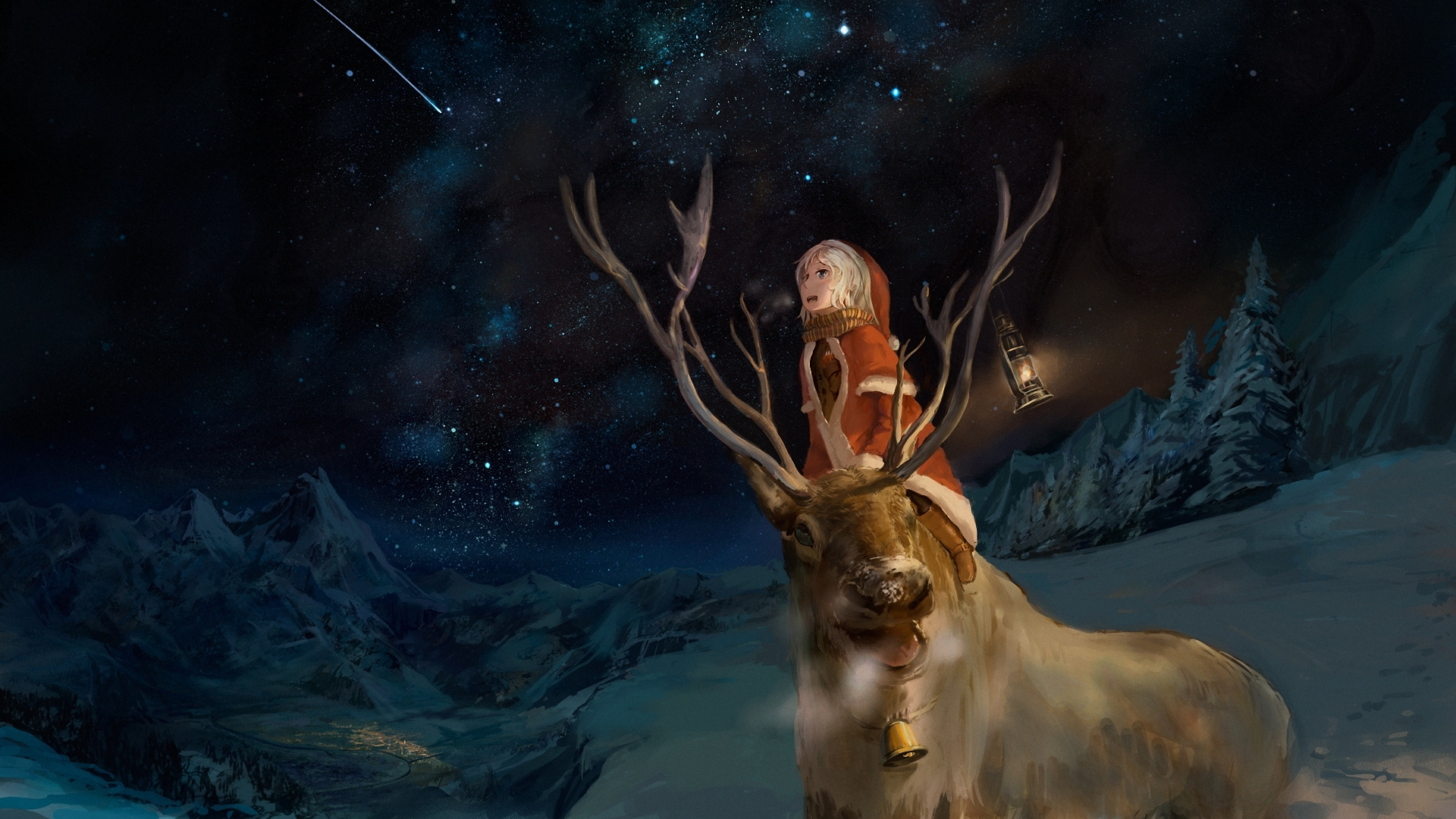 Обои олень, Рождественский день, Санта-Клаус, Северный олень, живая природа в разрешении 1920x1080