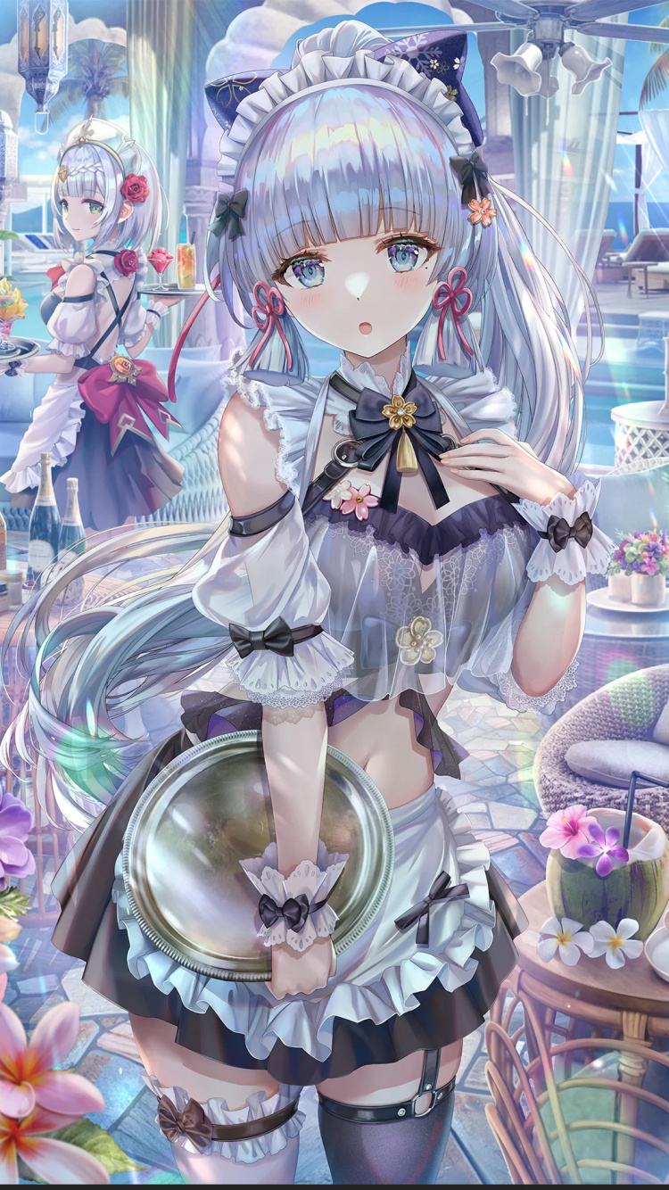 Обои геншин влияние аяка горничная, Геншин удар, камисато аяка, слезы фемиды, хойолаборатория в разрешении 750x1334