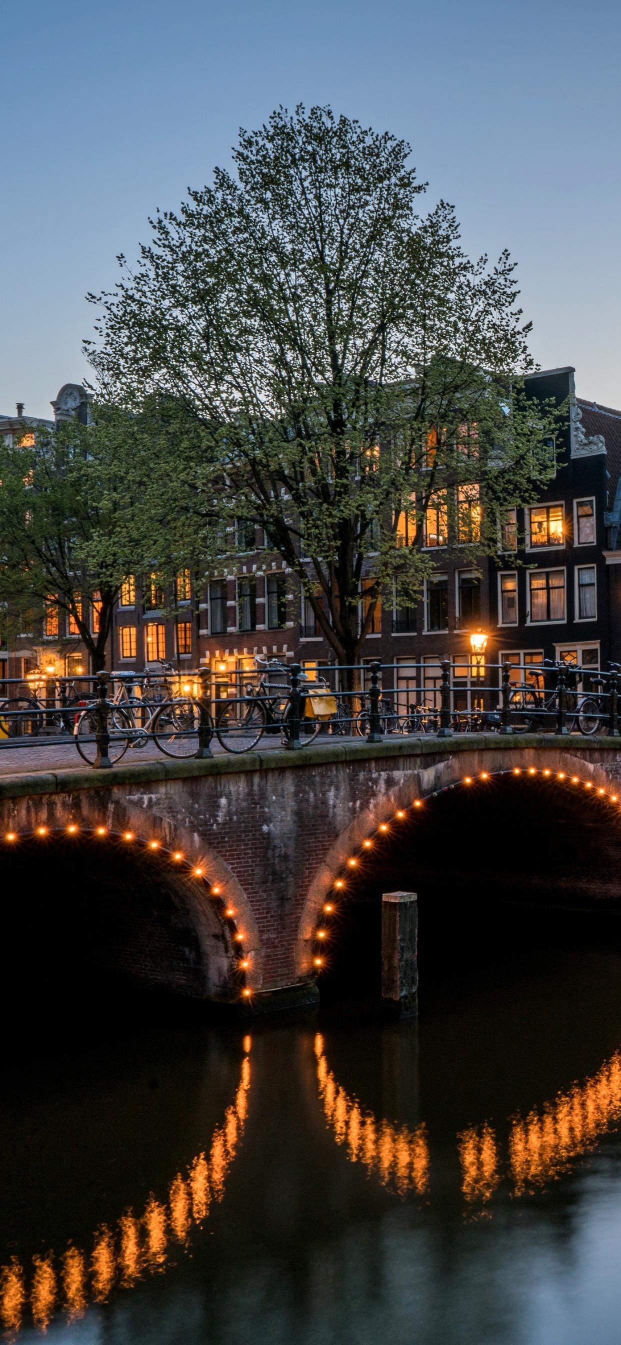 Обои канал, отражение, водный путь, вода, ночь в разрешении 1242x2688