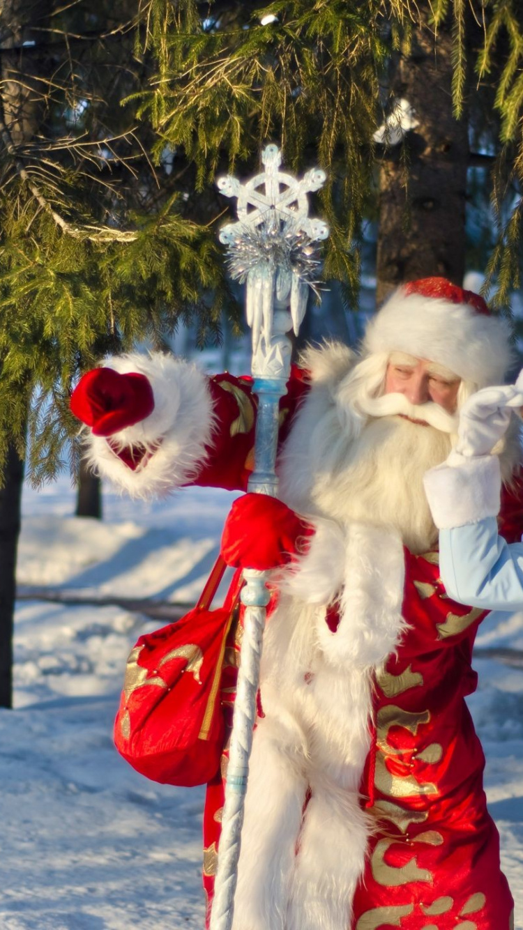 Обои Дед Мороз, Новый год, праздник, Санта-Клаус, зима в разрешении 750x1334