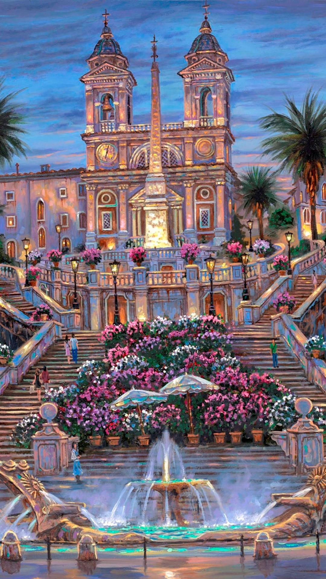 Обои ориентир, город, Испанской лестницы в Риме, искусство, собор в разрешении 1080x1920