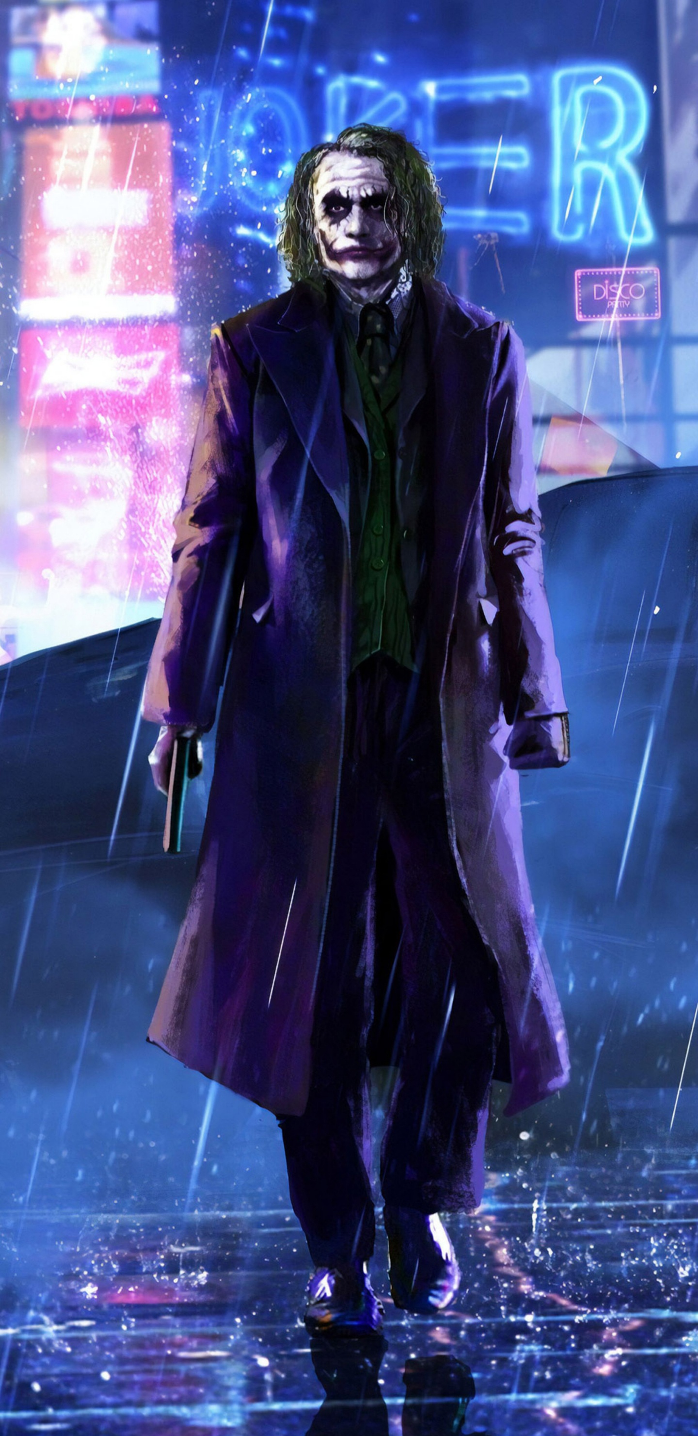 Обои Темный рыцарь, Хит Леджер, Джокер, Бэтмен, постер в разрешении 1440x2960