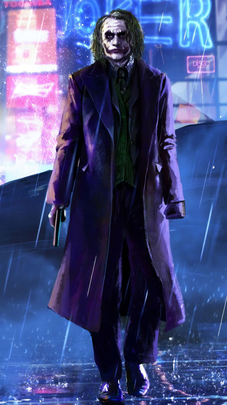 Обои Темный рыцарь, Хит Леджер, Джокер, Бэтмен, постер в разрешении 750x1334