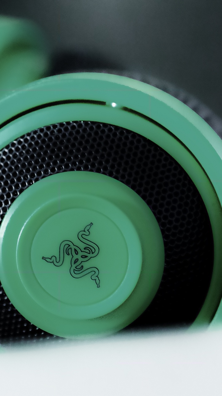 Обои наушники, зеленый, гаджет, звуковое оборудование, технологии в разрешении 720x1280
