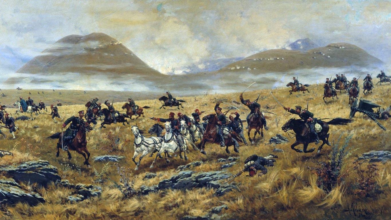 Обои стадо, живопись, битва, экорегион, степ в разрешении 1366x768