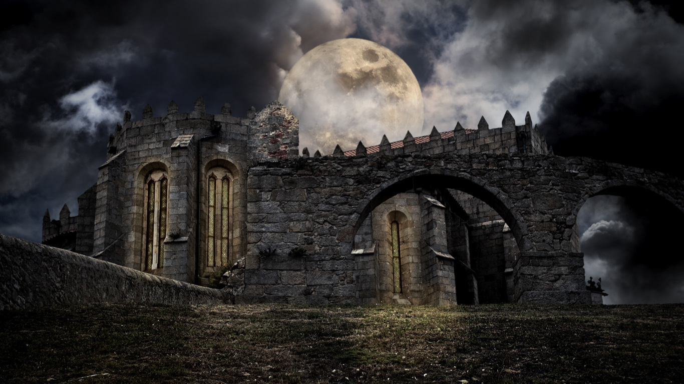 Обои атмосфера, темнота, архитектура, облако, арка в разрешении 1366x768