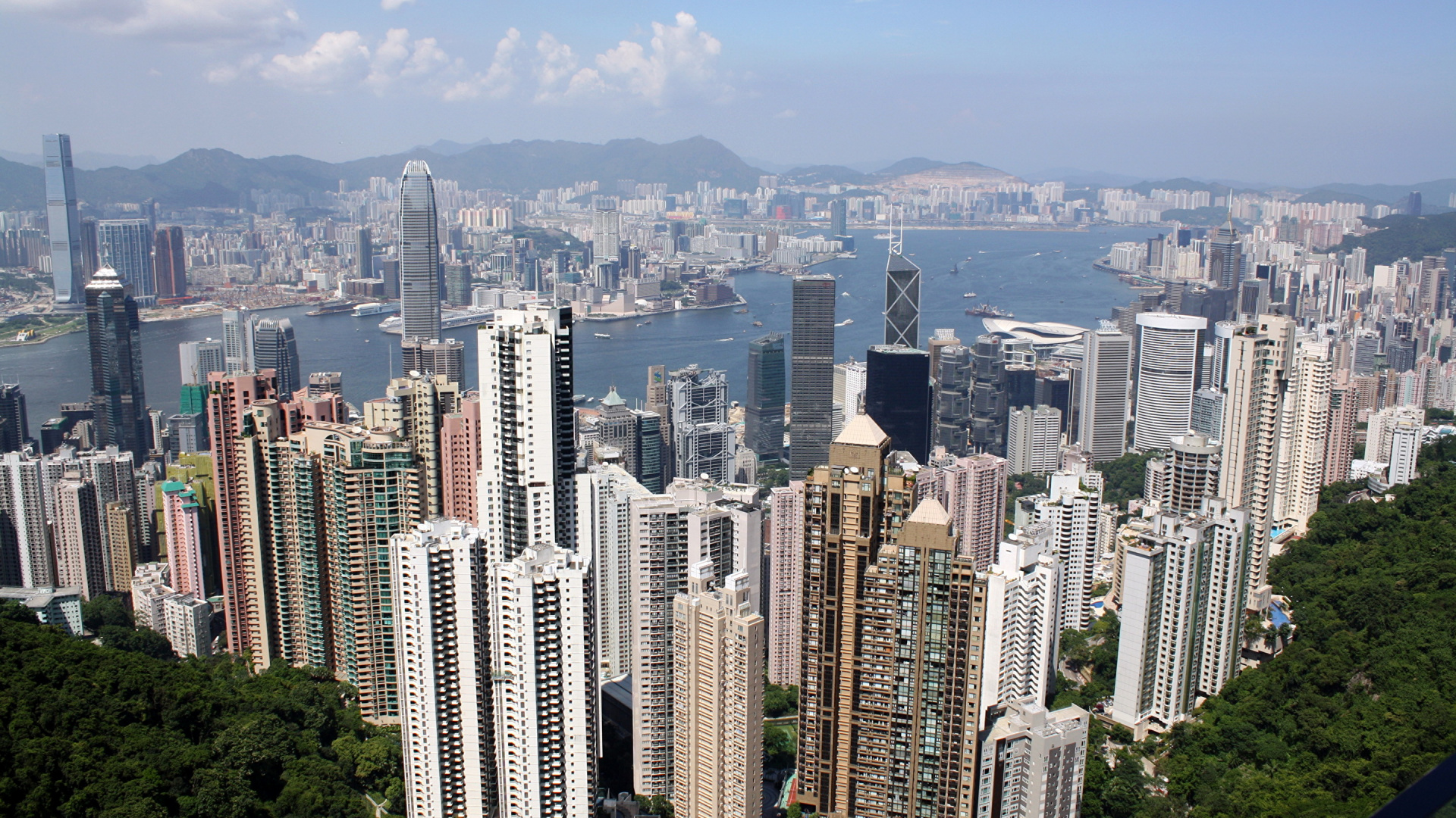 Обои Гонконг, Гавань Виктория, городской пейзаж, город, метрополия в разрешении 1920x1080