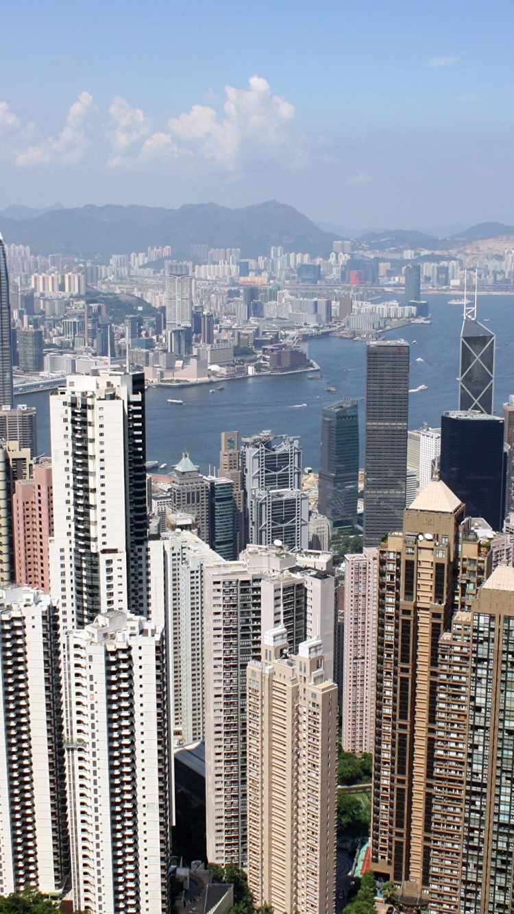 Обои Гонконг, Гавань Виктория, городской пейзаж, город, метрополия в разрешении 750x1334