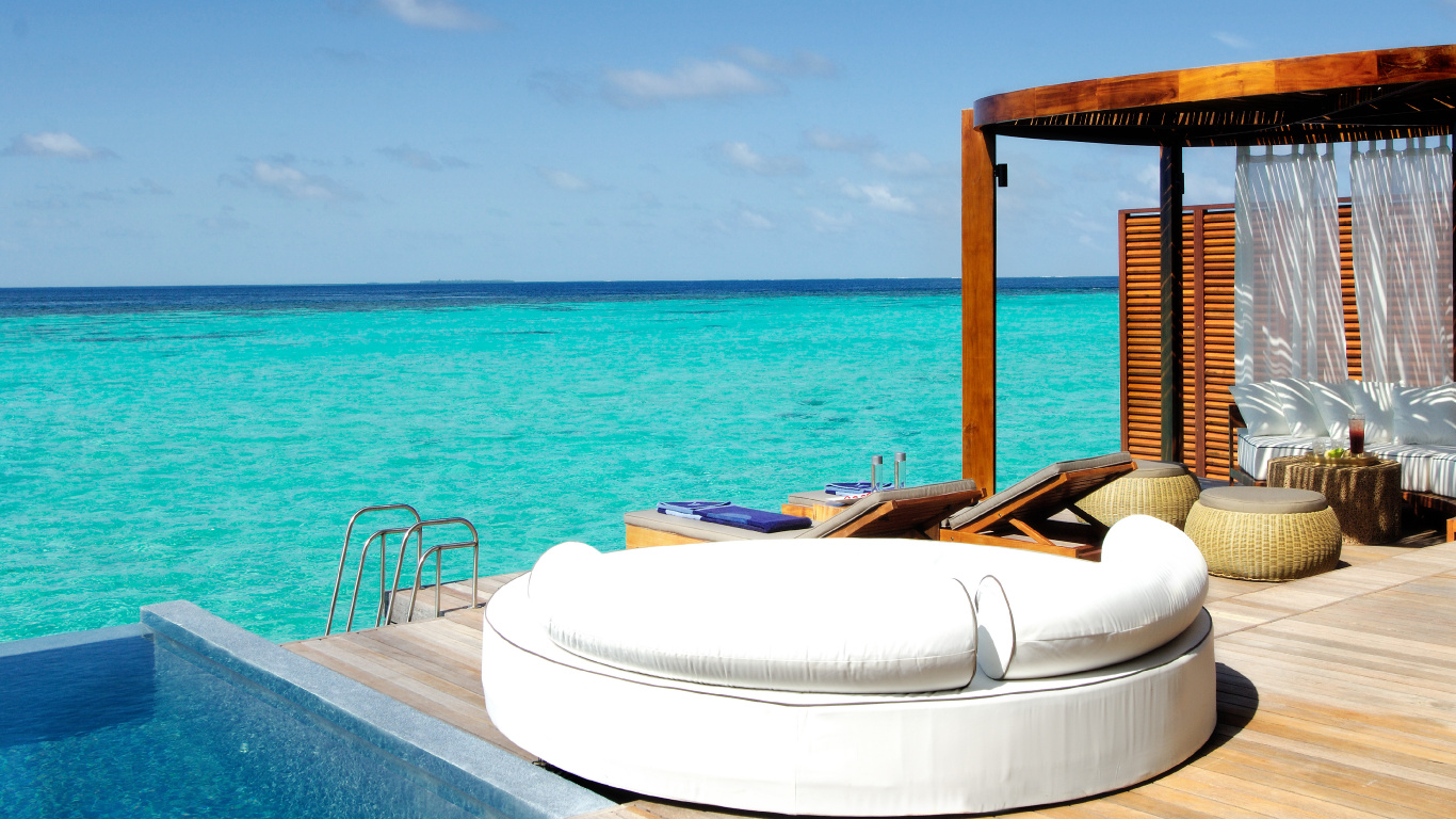 Обои Вт отступление спа Мальдивы, Мальдивы Вт, прибежище, пляж, спа в разрешении 1366x768