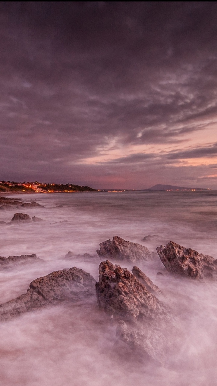 Обои море, побережье, океан, закат, горизонт в разрешении 720x1280