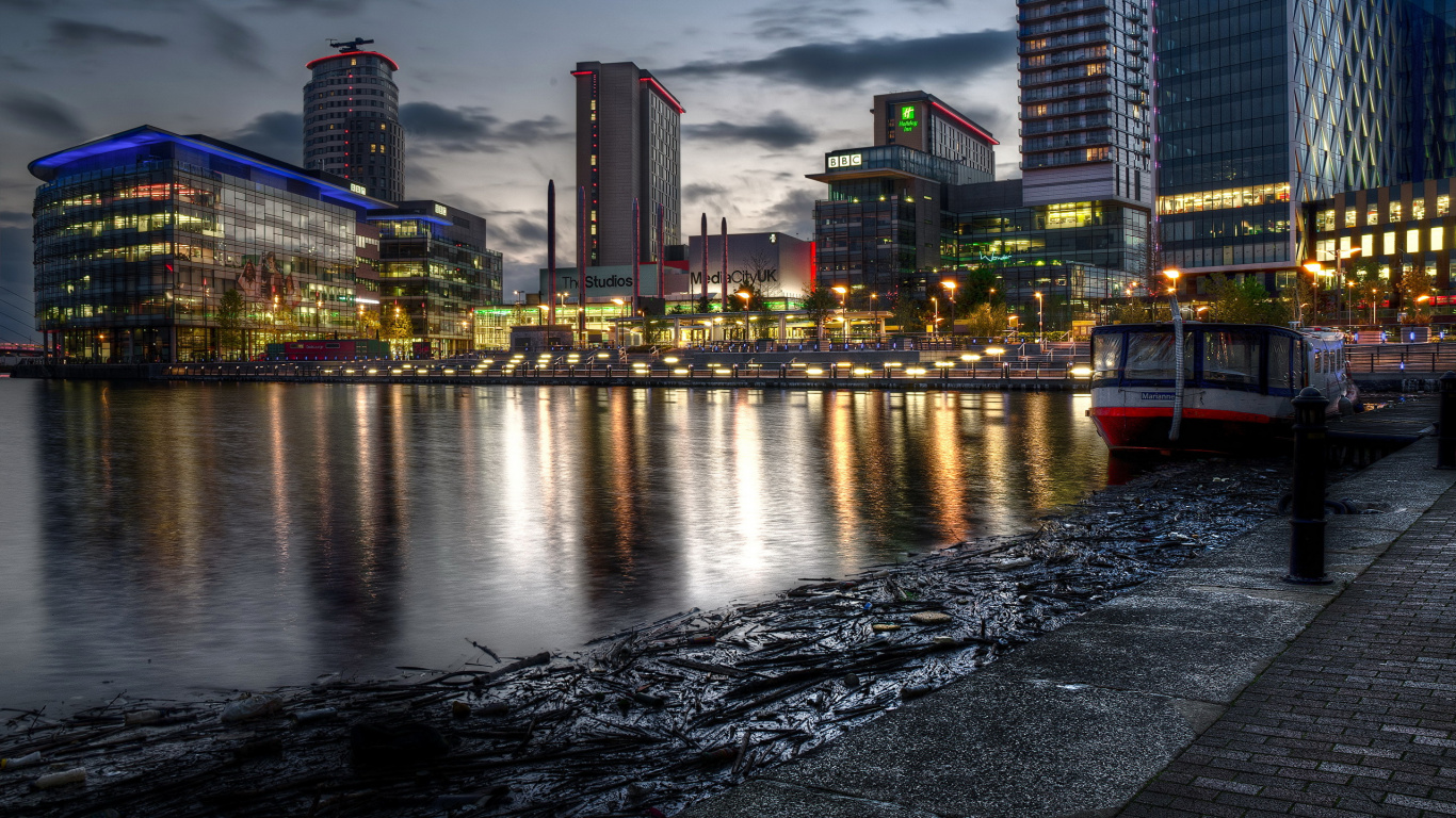 Обои Манчестер, городской пейзаж, город, городской район, метрополия в разрешении 1366x768